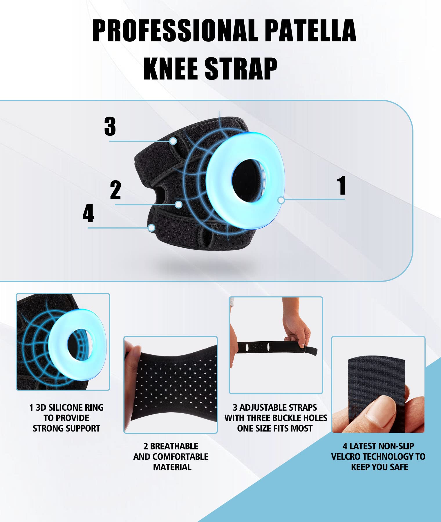 ANACON Genouillères doubles pour rotule, genouillère stabilisatrice de rotule pour soulager les douleurs au genou, courir, tennis, sauter, arthrite, tendinite, récupération des blessures, protection