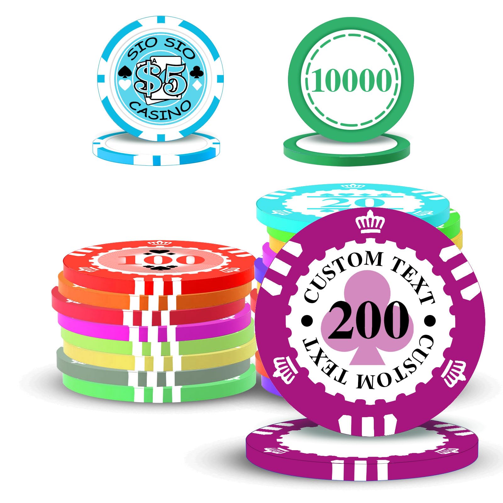 custyoulife 100-1000 Pcs Custom Plastic Poker Chips (12 Color Choices & 3 Styles) Personalised Double-Sided Full Color with Logo/Text, Thick Comfortable Material for Party,Corporate Events (Purple)