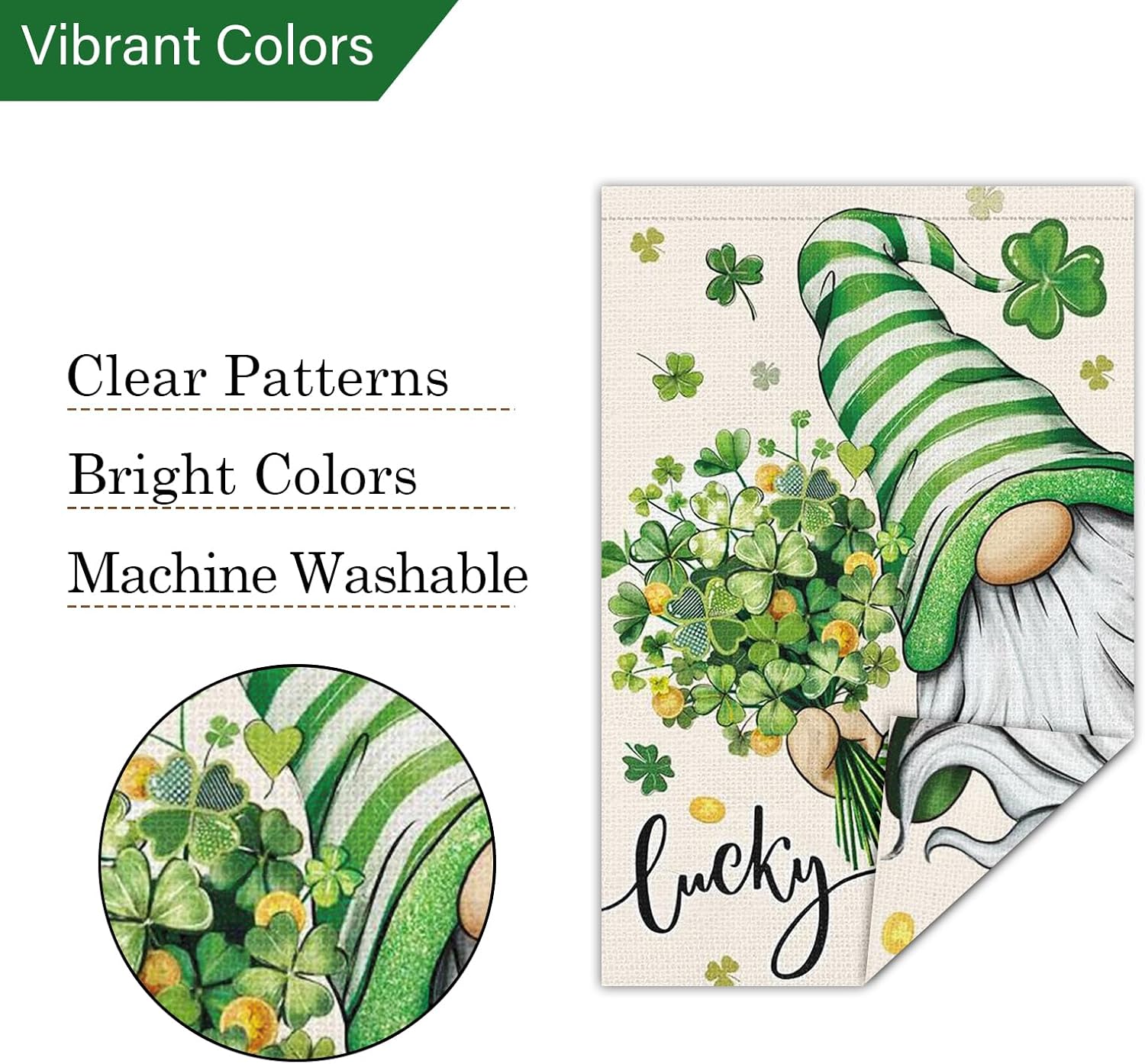Louise Maelys St Patrick's Garden Flag Gnome Lucky Shamrock Clover 12x18 Inch Double Sided Floral Small Burlap Welcome Saint Patricks Spring Holiday Yard Sign Outside House Decor - Image 5