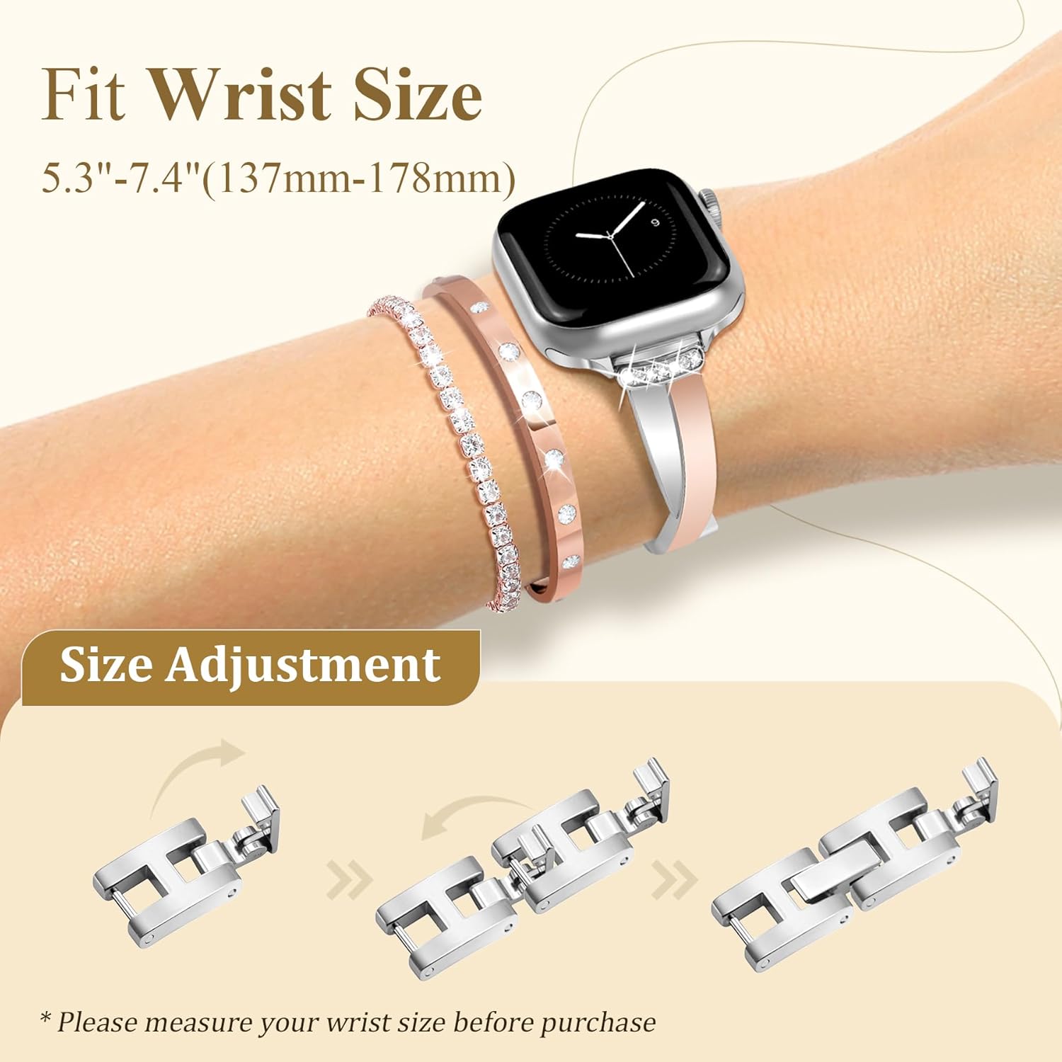 MOINSPIRE Designer Slim Watch Bands for Women Compatible with Apple Watch 38/40/41/42/44/45/46/49mm Dainty Dressy Cute Bracelet Metal Chain Straps for iWatch Series 11/10/9/8/7/6/5/4/3/2/1/SE/Ultra