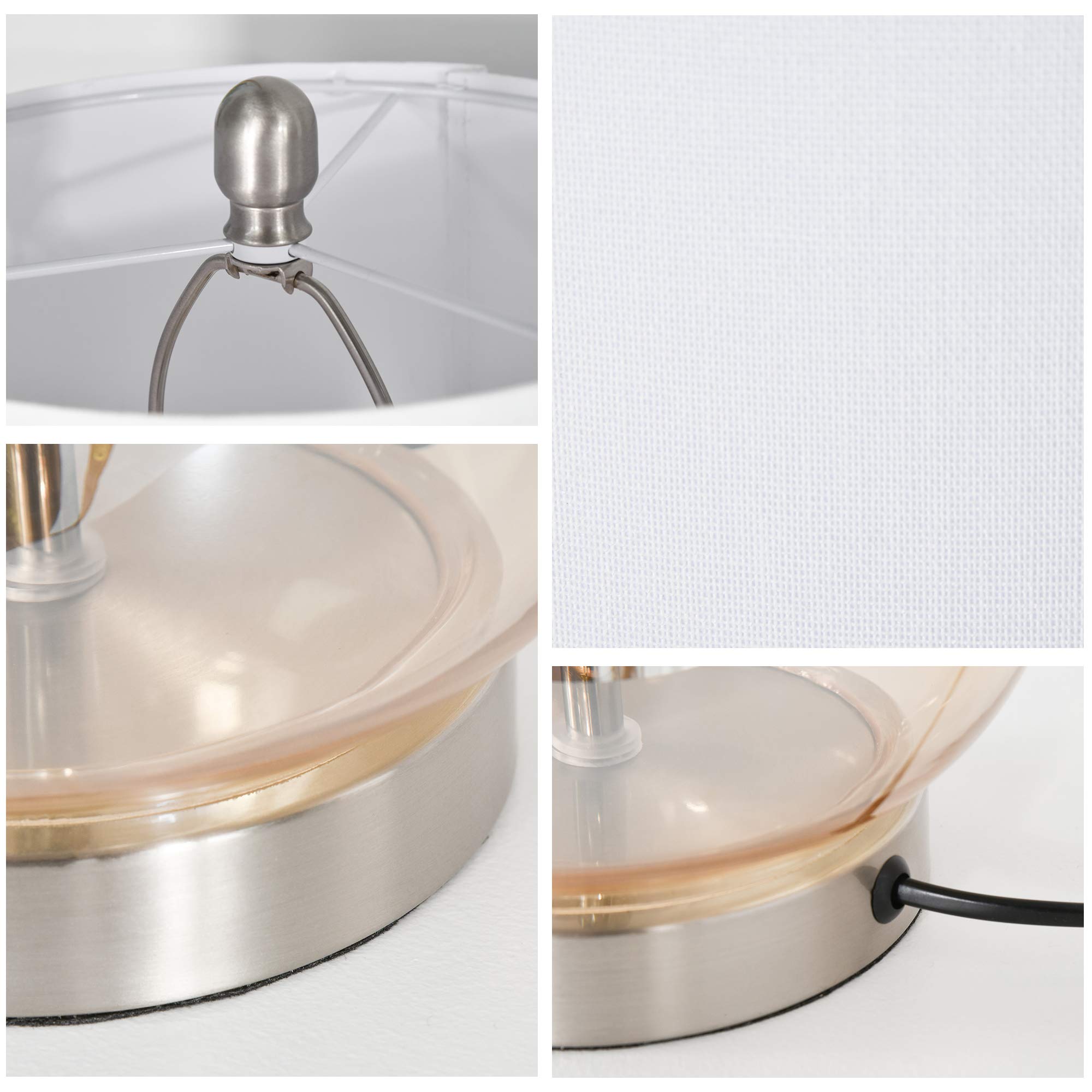 HOMCOM Tischlampe 2er-Set Tischleuchte mit Leinen-Lampenschirm, Glas tropfenförmigen Stangen, Nachttischlampe mit E27-Fassung, für Schlafzimmer, Wohnzimmer, Weiß