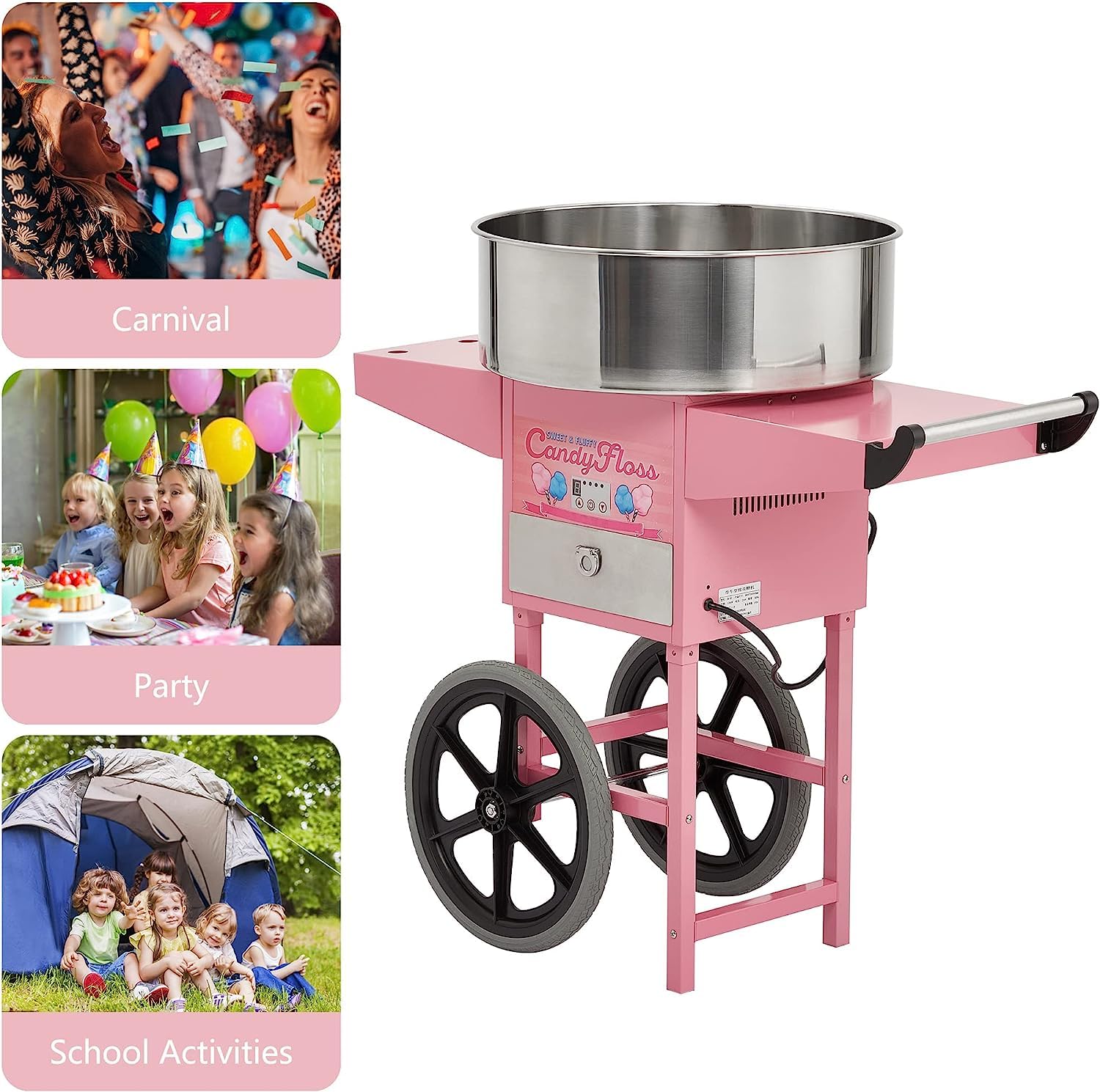RIEDHOFF Cart Cotton Candy Machine Stainless Steel, PINK