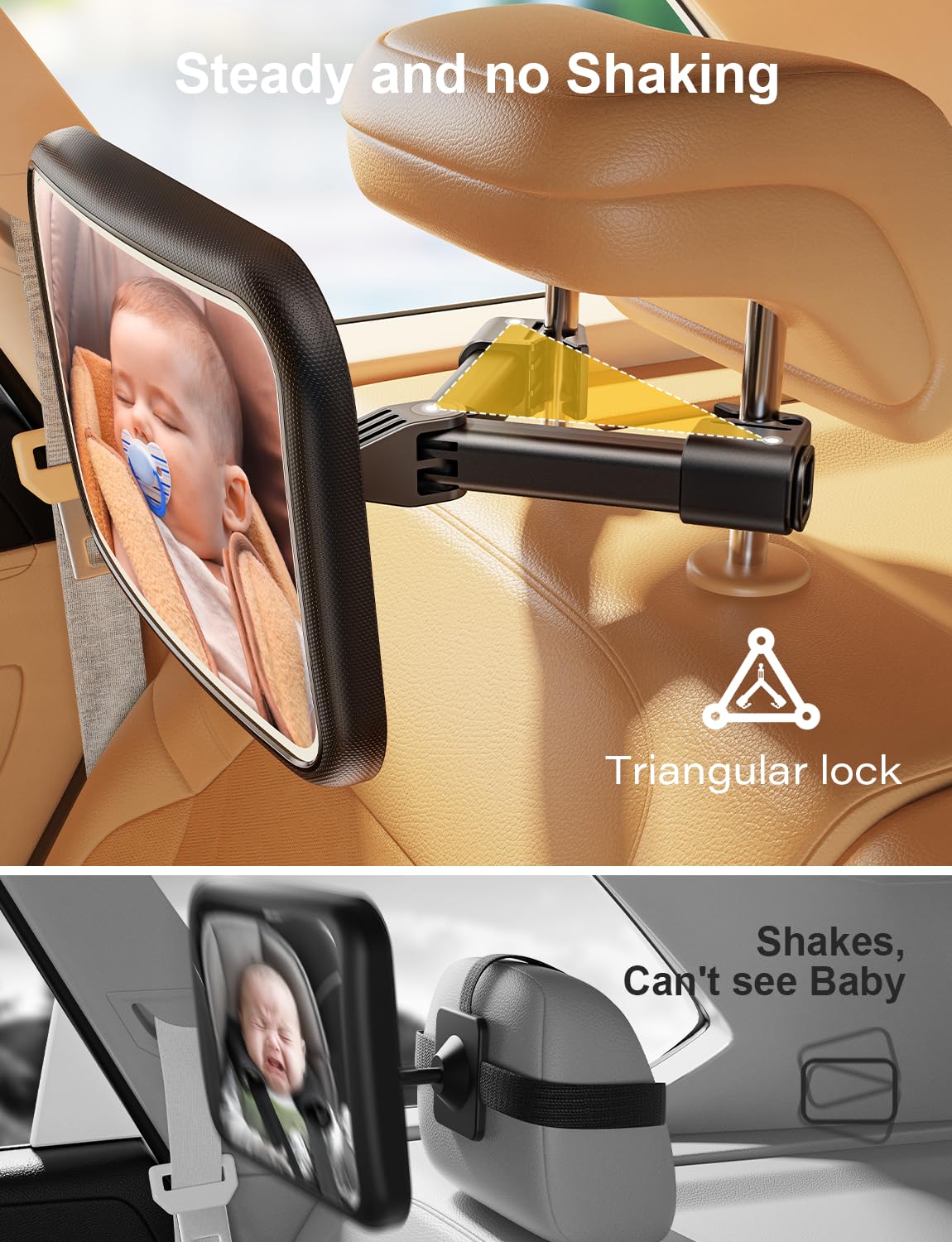 TAZENI Espejo de coche para bebé con luz para bebé, recargable, 2000 mA, espejo de bebé para asiento de coche, gancho trasero, diseño de clip, espejo de asiento de coche para parte trasera del bebé