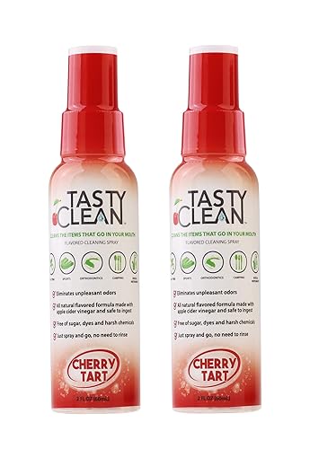 Miniatura 10 de TASTY CLEAN Paquete de 2 limpiadores multiusos con sabor a manzana para dentaduras, retenedores, protectores bucales, alisadores de dientes,