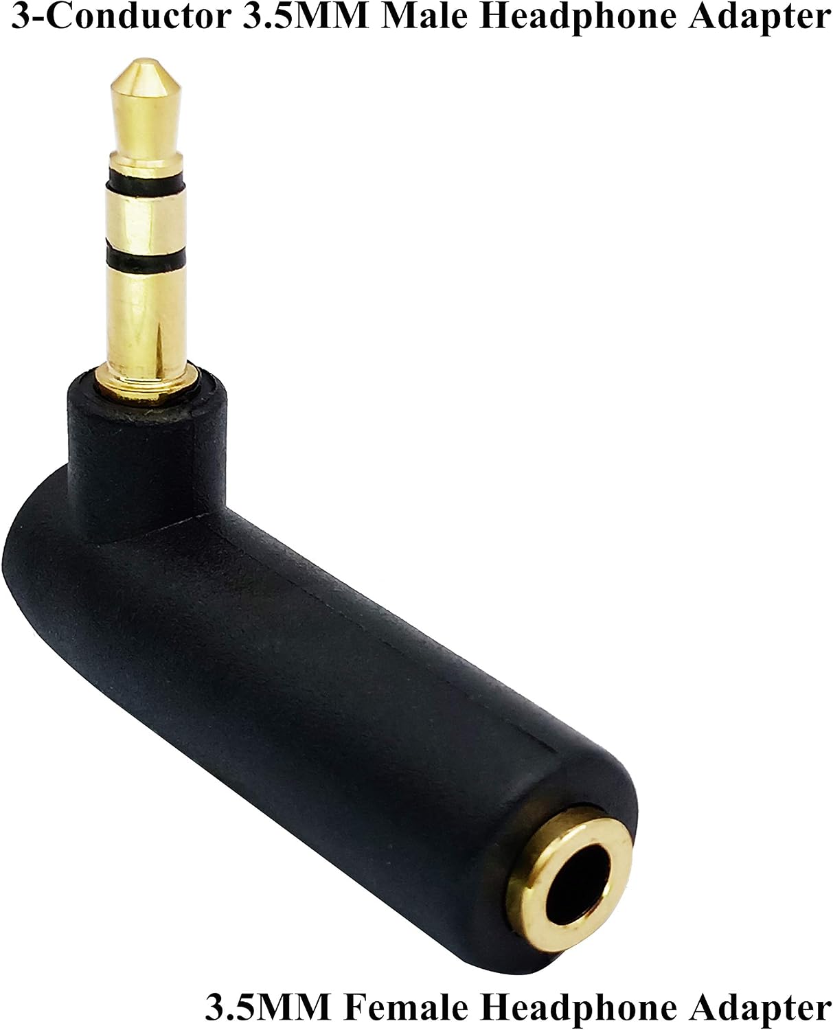 AAOTOKK 3.5mm Jack Adapter 90 Degree Right Angled 3 Poles 3.5mm TRS Audio Stereo Male to Female Connector Extension Adapter(2 Pack/3 Pole)