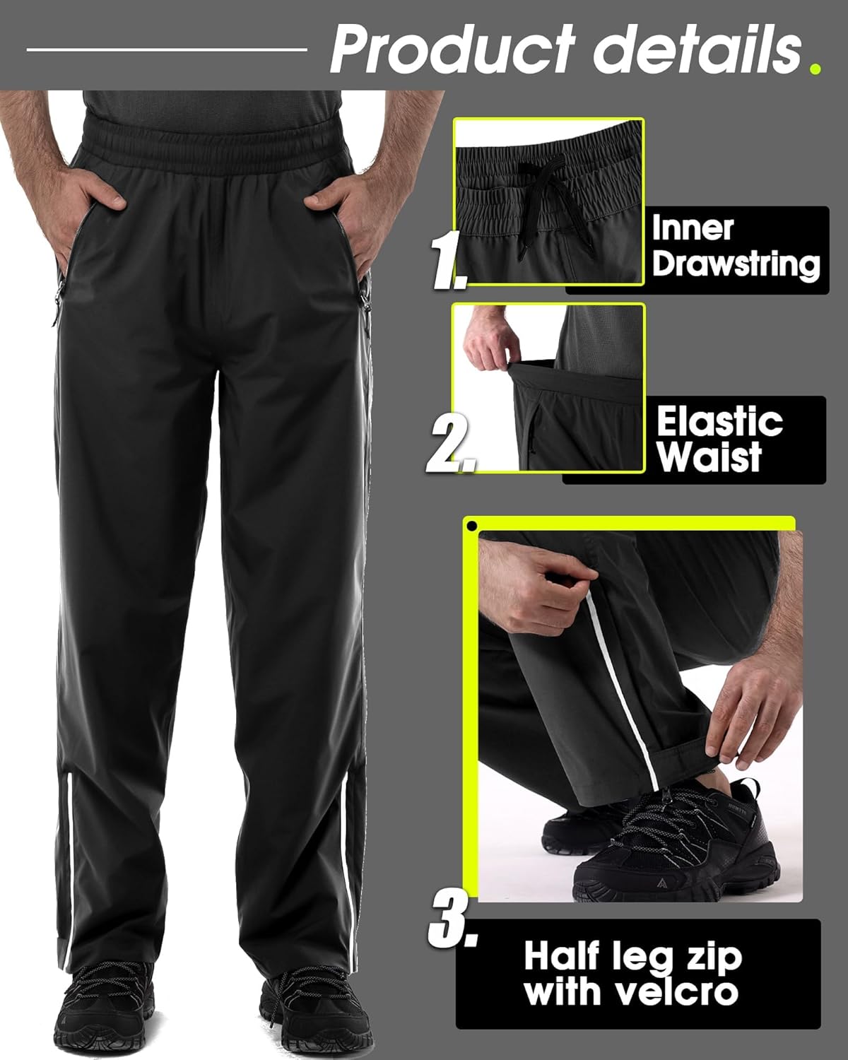 33,000ft Men's Rain Pants Waterproof, Windproof Lightweight Outdoor Rain Over Pants for Fishing Golf Work Hiking