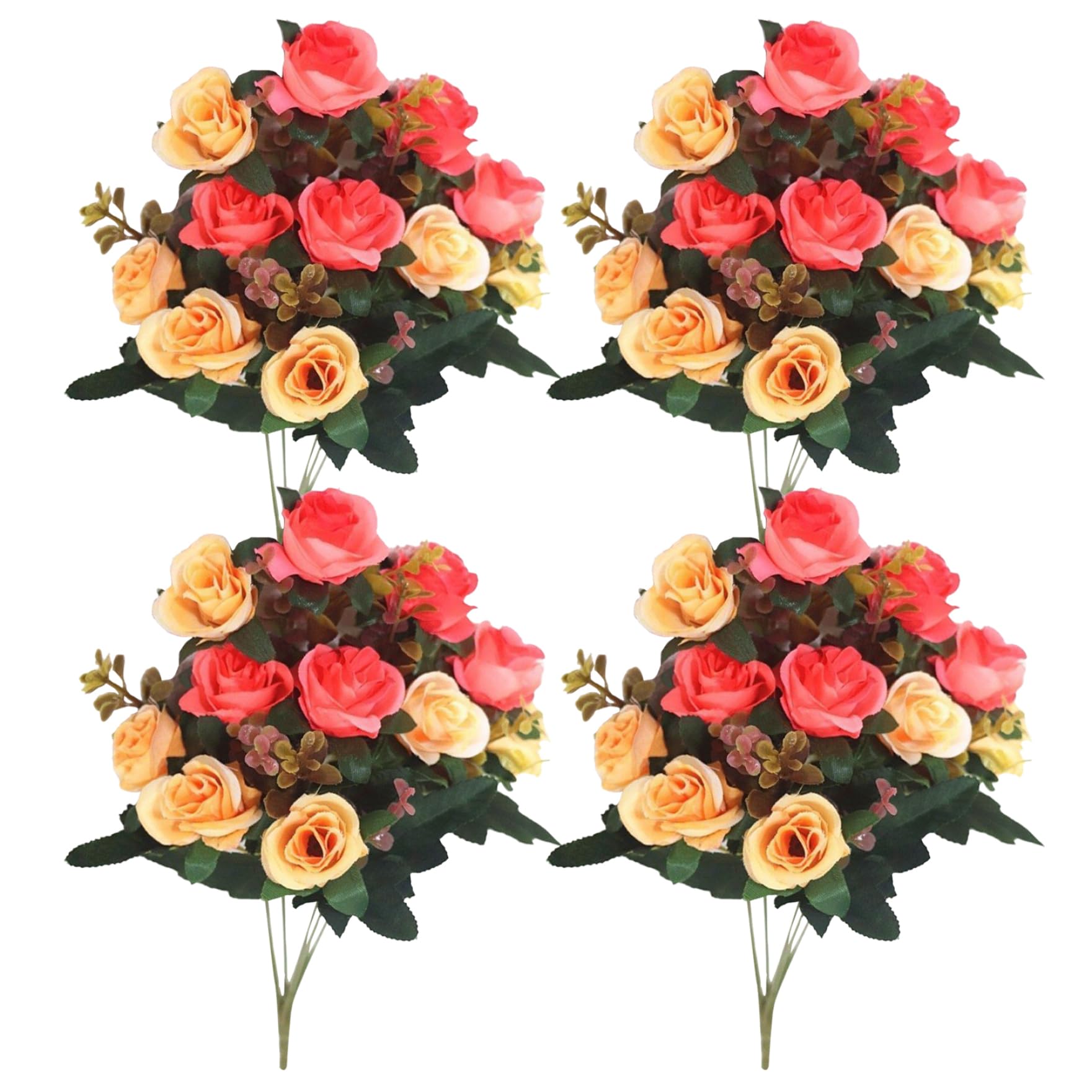 4 mazzi di Rose finte da cimitero da 11, 8'', a 12 Teste, in Seta, Fiori commemorativi per la Decorazione del Vaso della Tomba, Arancione