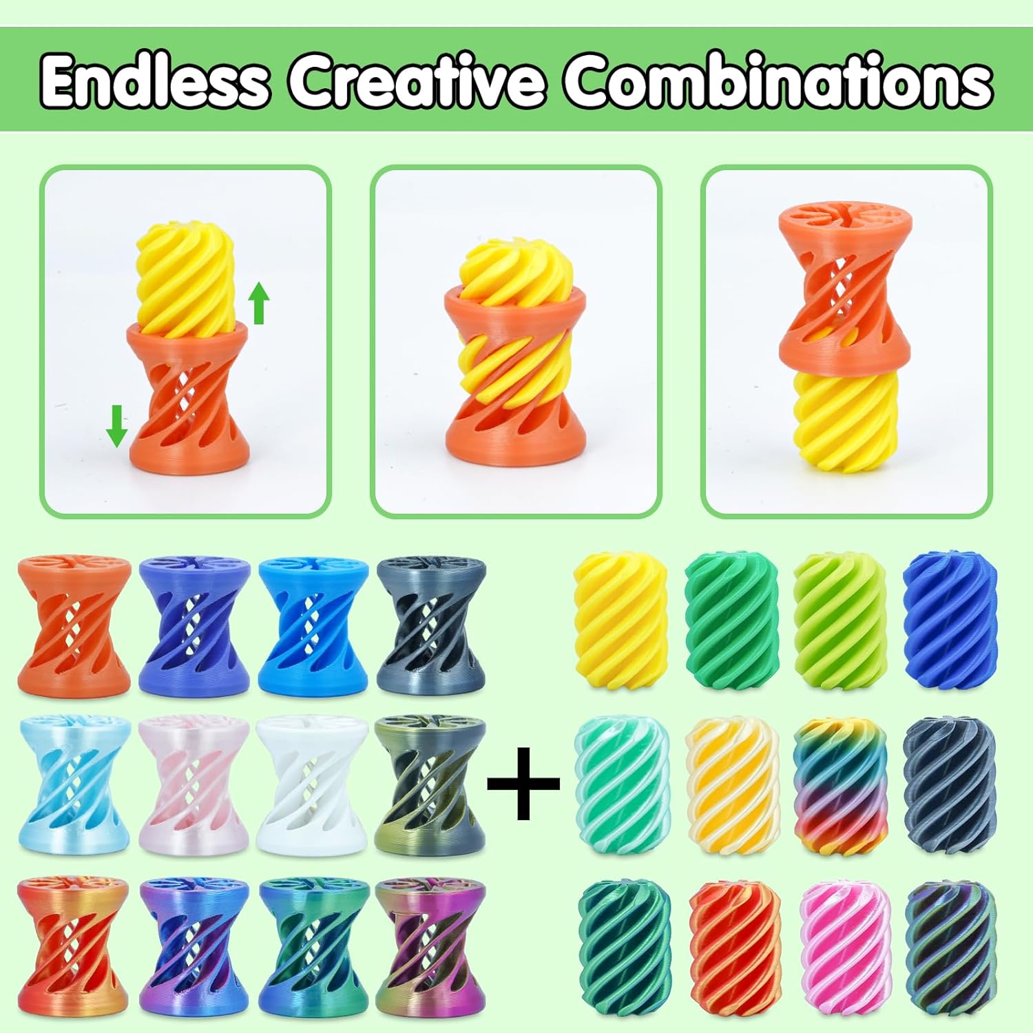 12Pcs Mini Spiral Cone Pyramid Fidget Toy, 3D Printed Impossible Cone Passthrough, Mini Vortex Thread Illusion Desk Deco, Anxiety & Stress Relief, Gift for Adults & Kids (Cylinder-12 PCS)
