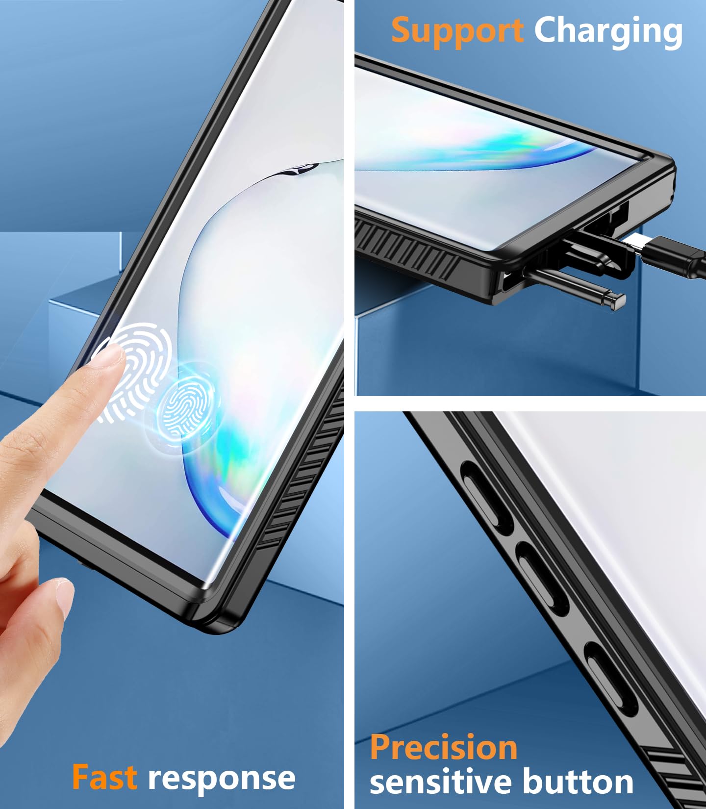 Schutzhülle für Samsung Galaxy Note 10 Plus, wasserdicht, Fallschutz in Militärqualität, IP68 unter Wasser, robuste, stoßfeste Schutzhülle für Note 10 Plus, 17,7 cm (6,8 Zoll), Schwarz