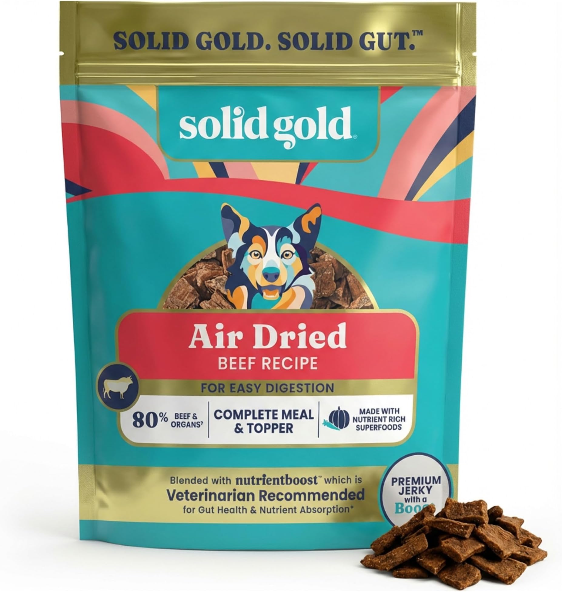 Solid Gold Air Dried Dog Food Toppers for Dry Food - Healthy Dog Treats w/Real Beef & Superfoods - Serve as a Complete Meal, Topper or Treats - Supports Muscle Growth, Immunity & Digestion - 2lb