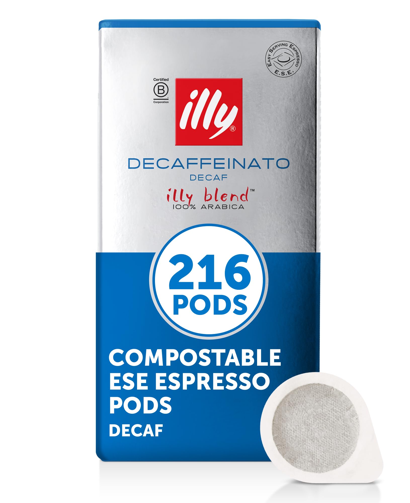 illy Kaffee, E.S.E. Kaffeepads Einzelportion, entkoffeiniert - 12 Verpackungen mit je 18 Kaffeepads