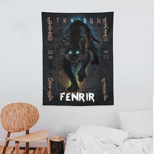 Miniatura 7 de Tapiz de mitología nórdica Fenrir The Norse Wolf Painting Tapiz de pared impresiones artísticas para colgar en el dormitorio del hogar, decoración