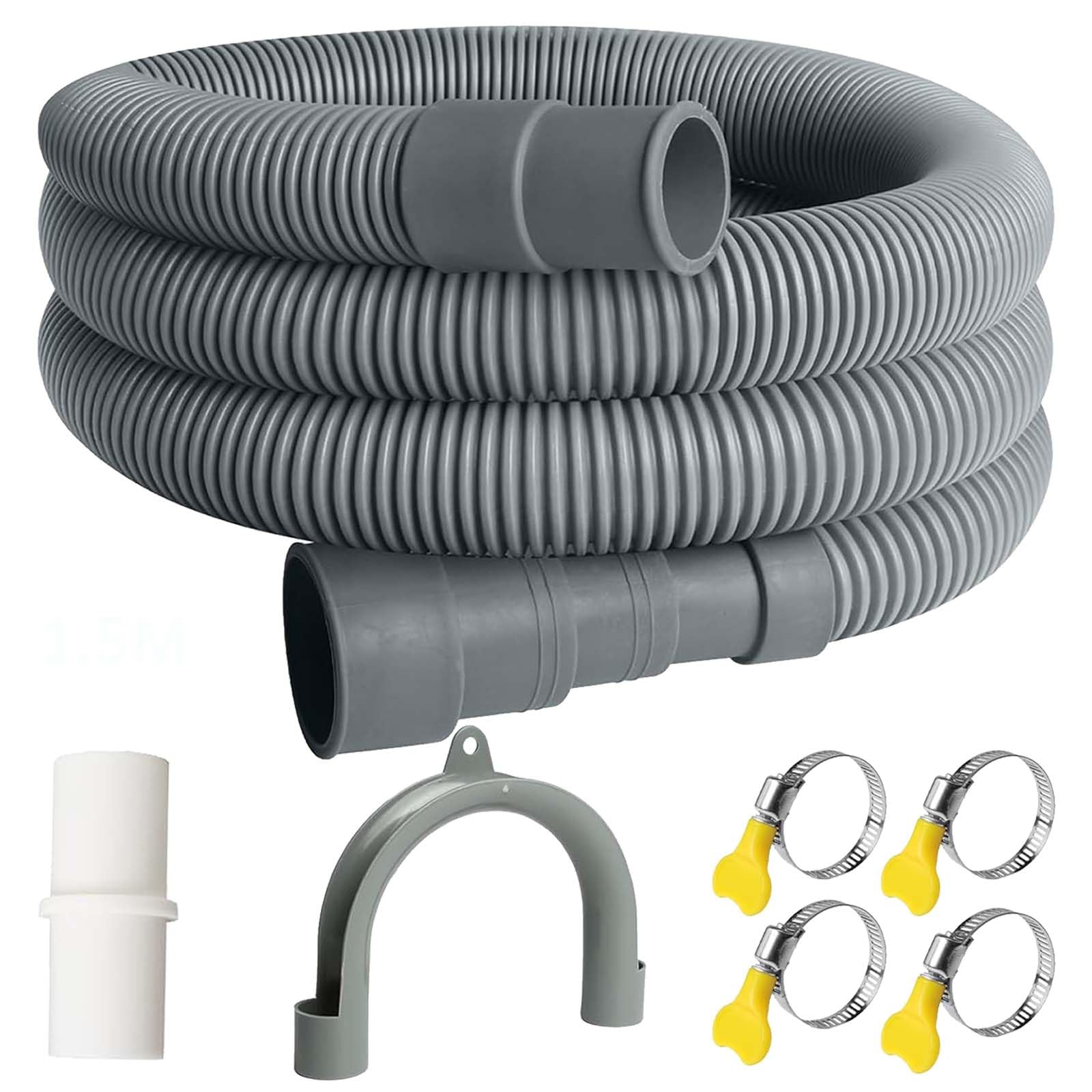 Washing Machine Drain Hose, Universal Drain Hose Extension Kit with Connector Clip Clamp, Washing Machine Waste Pipe Extension for Washing Machine Dishwasher (1.5M)