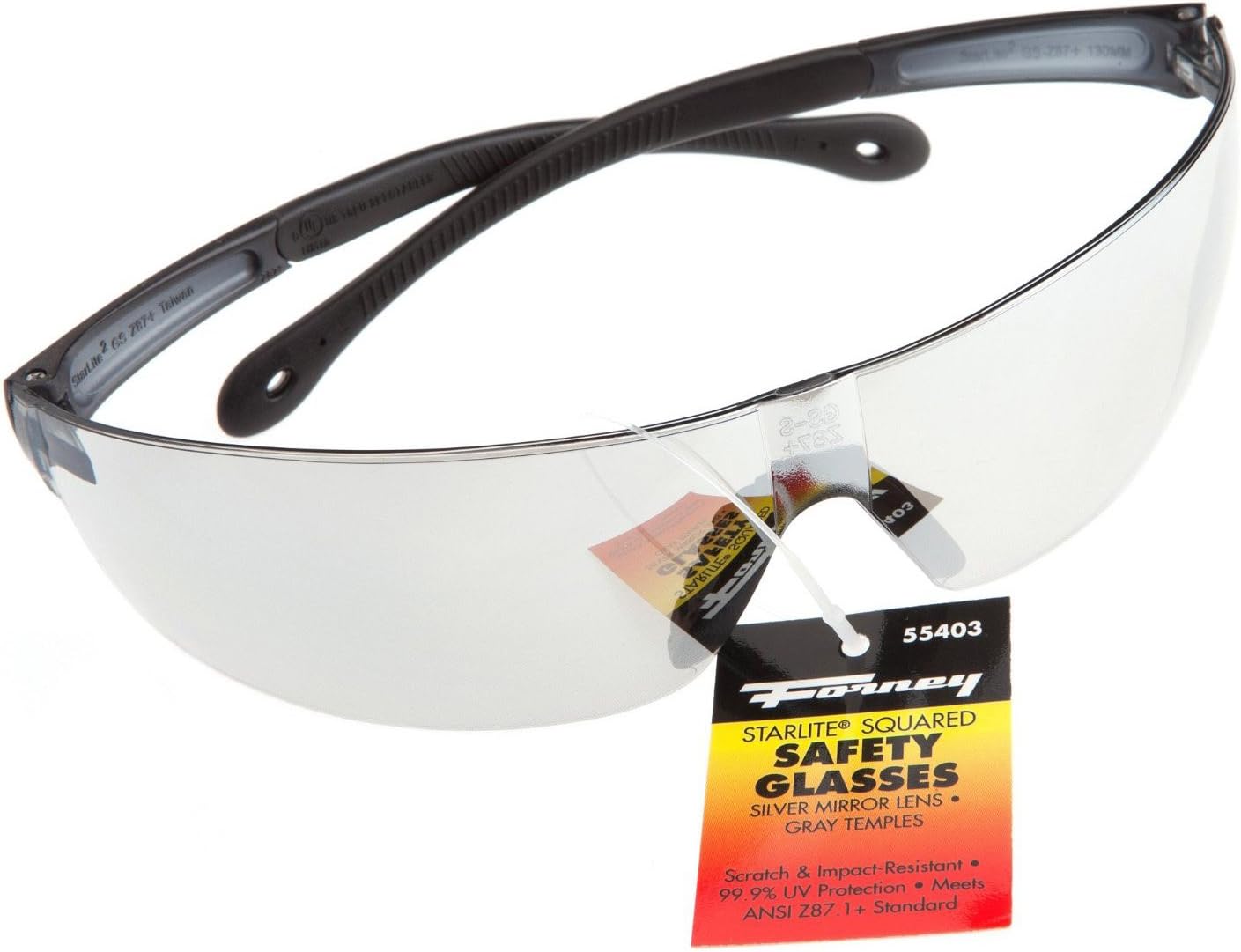 Forney 55401 Safety Glasses, Squared Lens, Clear