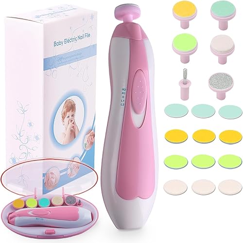 Miniatura 15 de Cortador de uñas eléctrico para bebés, lima de uñas para bebé, 20 en 1, kit de lima de uñas seguro para recién nacidos, niños pequeños o adultos