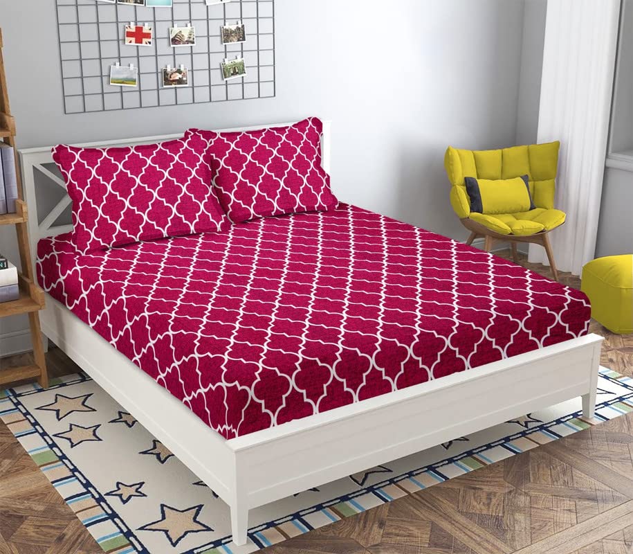 YAZLYN COLLECTION Double bedsheet with Elastic Fitted for Queen Size beds, Featuring a 180 TC 100% Cotton Printed Design, Along with 2 Pillow Covers, fit Up to 8 inch Mattress (62X78 inch) (B0CCNRG5B6) Amazon Price History, Amazon Price Tracker