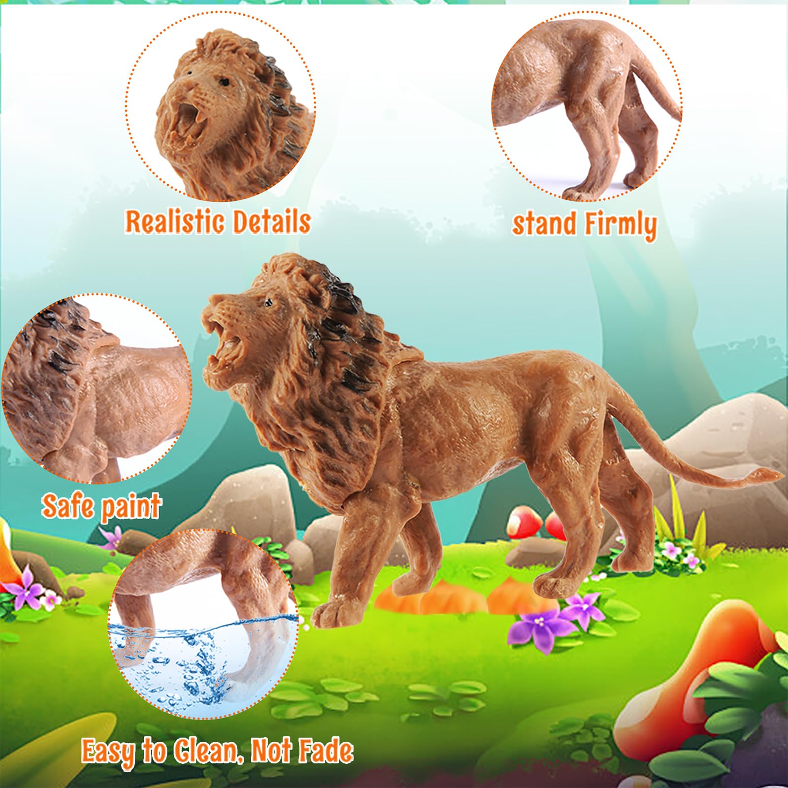 Tubasaya Set di 30 figure di animali safari, giocattoli per bambini, 15,2 cm, realistici, Jumbo Wild Zoo, set da gioco in plastica con scatola portaoggetti in metallo, set da gioco educativo per