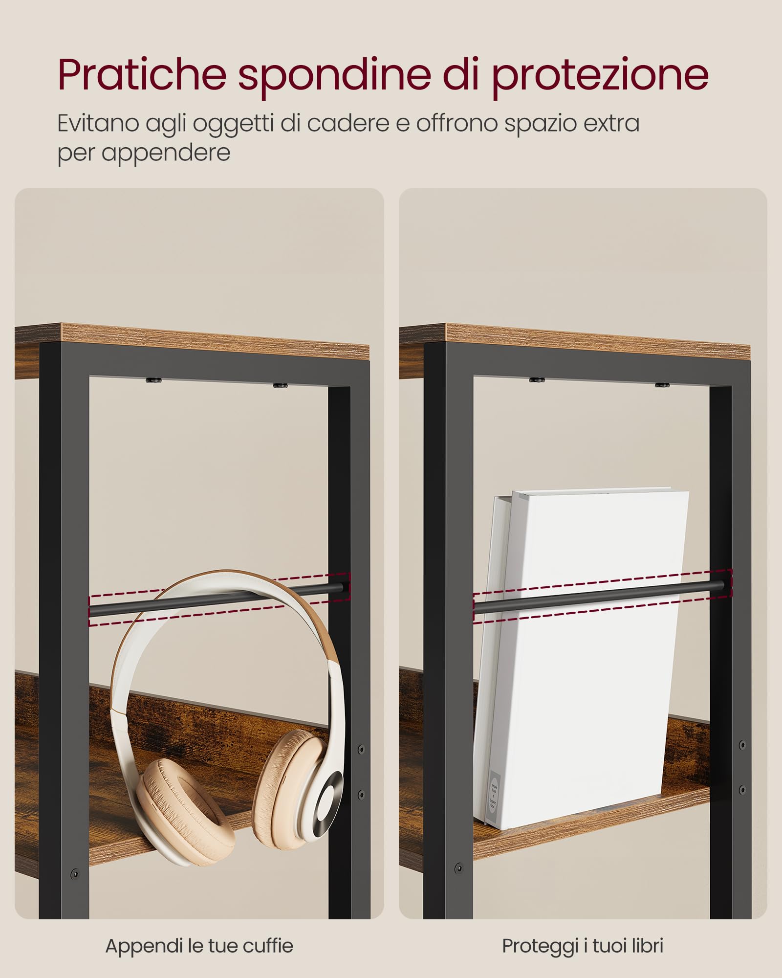 VASAGLE Libreria a 6 Ripiani, Scaffale Portaoggetti, 30 x 40 x 178 cm, Scaffalatura in Stile Industriale, per Soggiorno, Studio, Ufficio, Marrone Vintage e Nero Inchiostro LLS168KD01