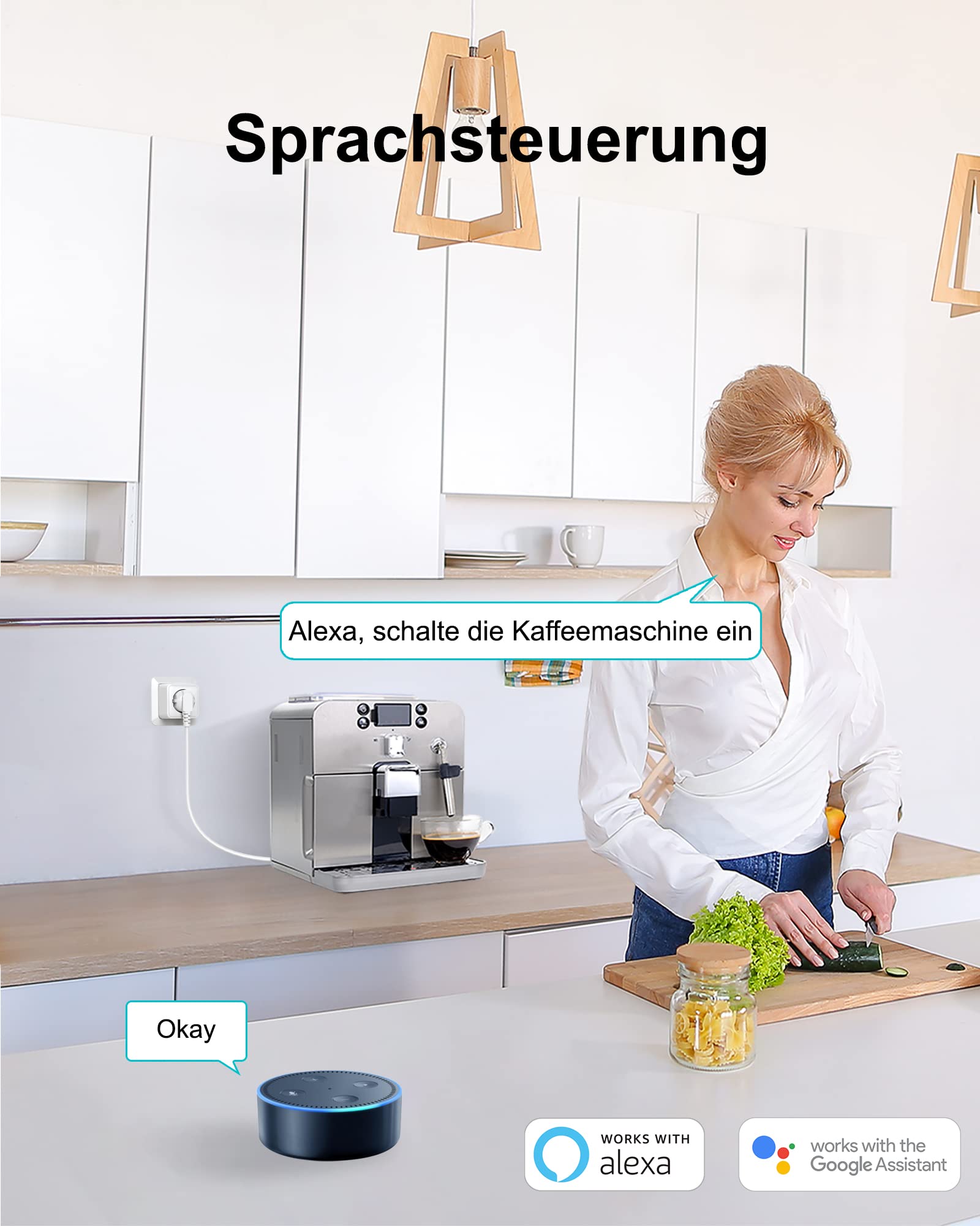 Woox Alexa Prise intelligente 16 A 3680 W avec application à distance, commande vocale avec Alexa/Google Home, minuterie, pas de hub nécessaire, certification TÜV, prise Wi-Fi