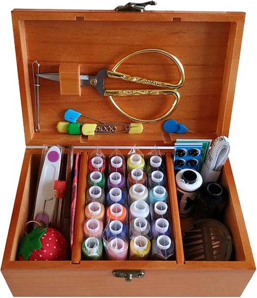 A.Dinsenen Wooden Sewing Basket/Sewing Box with Sewing Kit Accessories