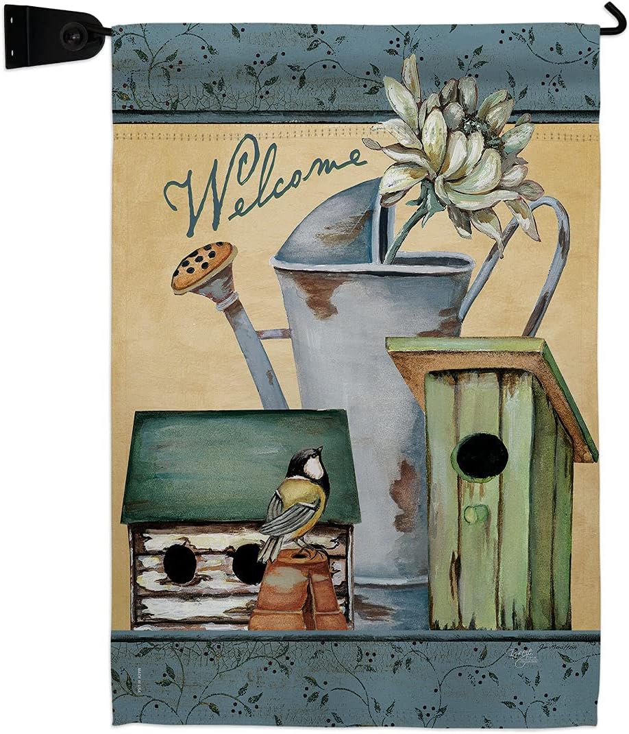Welcome Spring Garden Flag Set Wall Holder Country Living Primitive Farm Western Barn American Rustic Cowboy Rural Ranch Small Decorative Gift Yard House Banner Made in USA 13 X 18.5