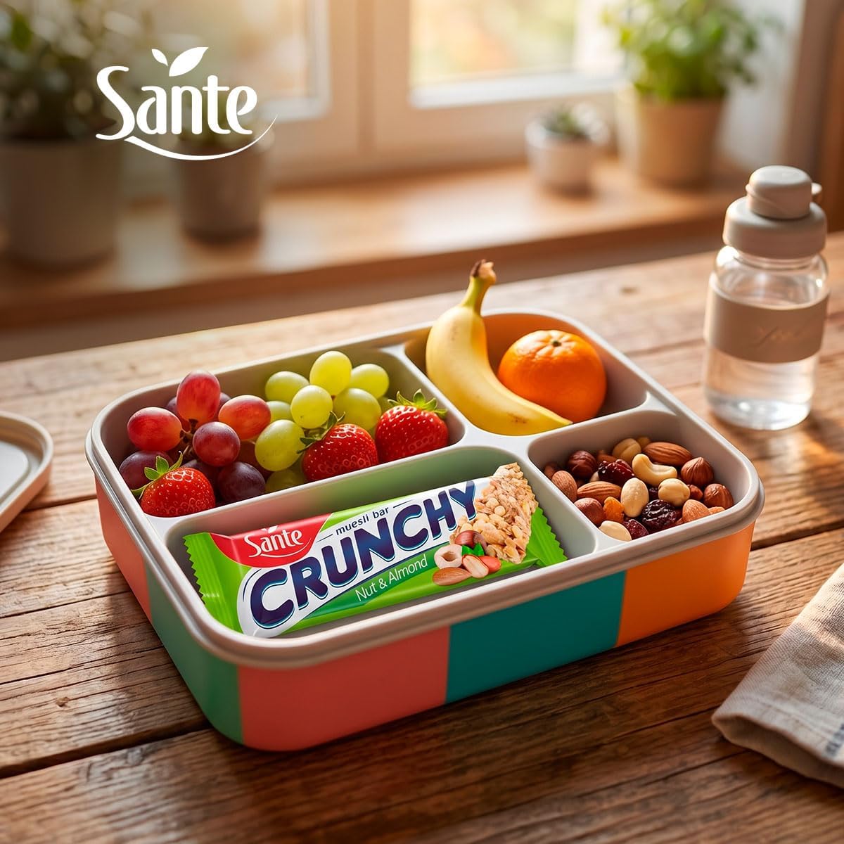 Sante Baton Crunchy z Orzechami i Migdałami, 35g, Zestaw 25 Sztuk, Wysokobłonnikowy, na Bazie Płatków Owsianych