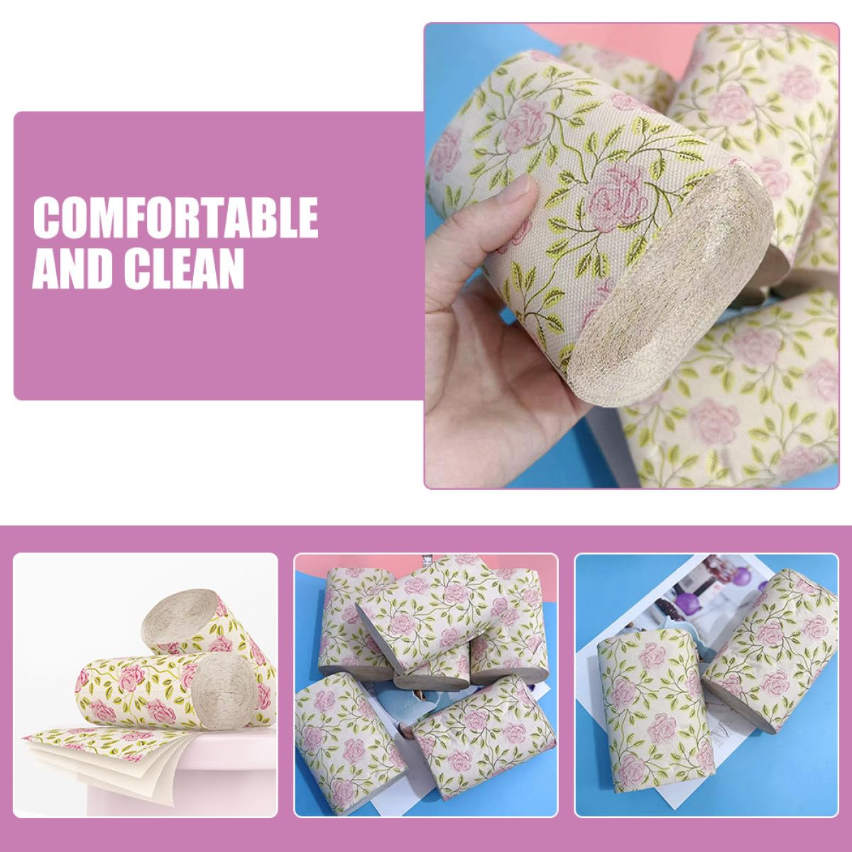 10 Pezzi Carta Igienica Decorativa Stampata con Rose in Polpa di Bambù Morbida e Resistente, Tovaglioli da Bagno Multifunzionali per Casa e Ufficio