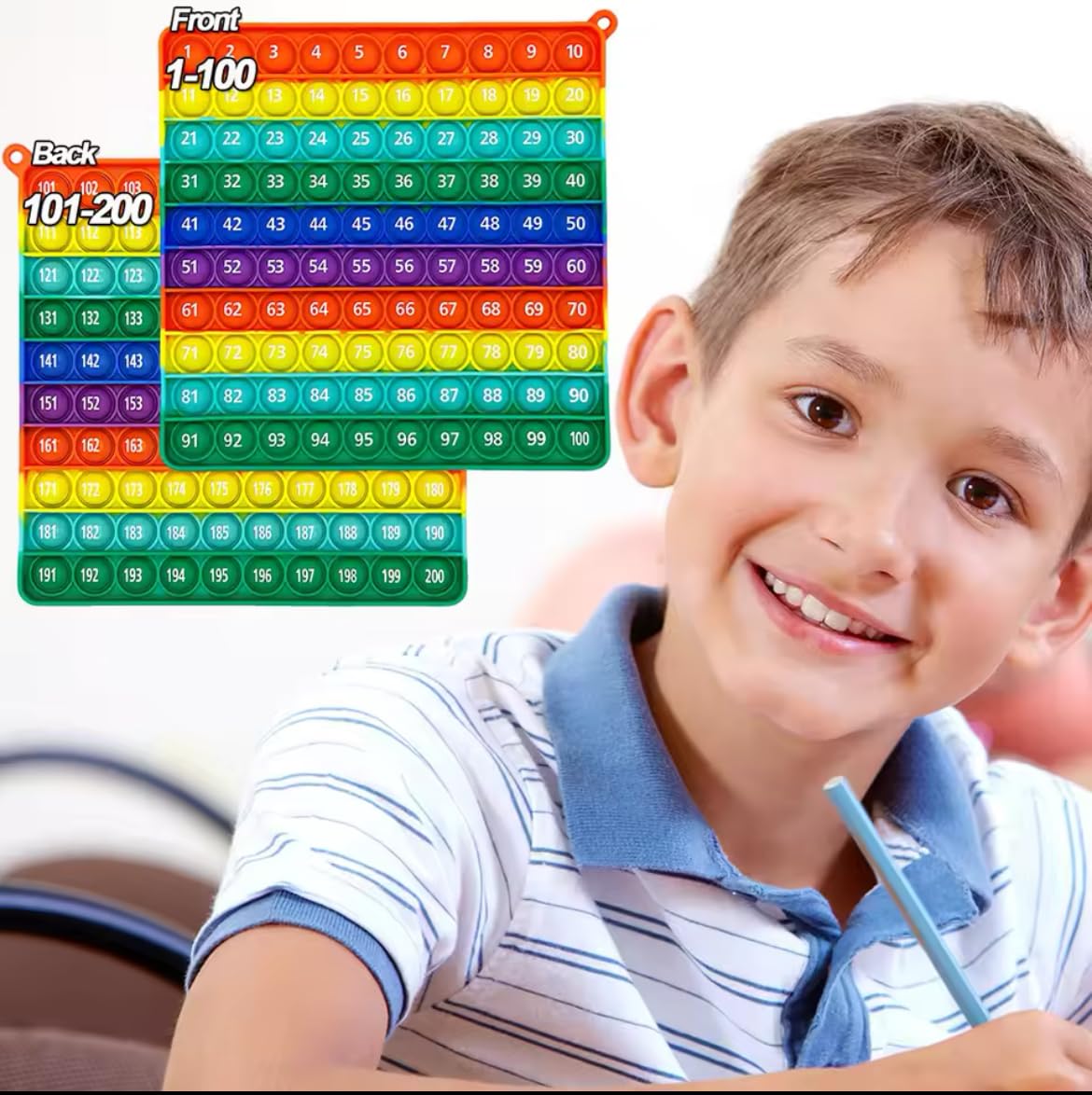 Ranzah Pop Fidget Toy 1-200 Numbers Math Chart Push Pop Sensory Bubble Popper School Toy for Kids Squeeze Learning Toy ADHD Stress Anxiety Relief Travel Gift Toy Montessori Squishy Toddler Toy - Image 3