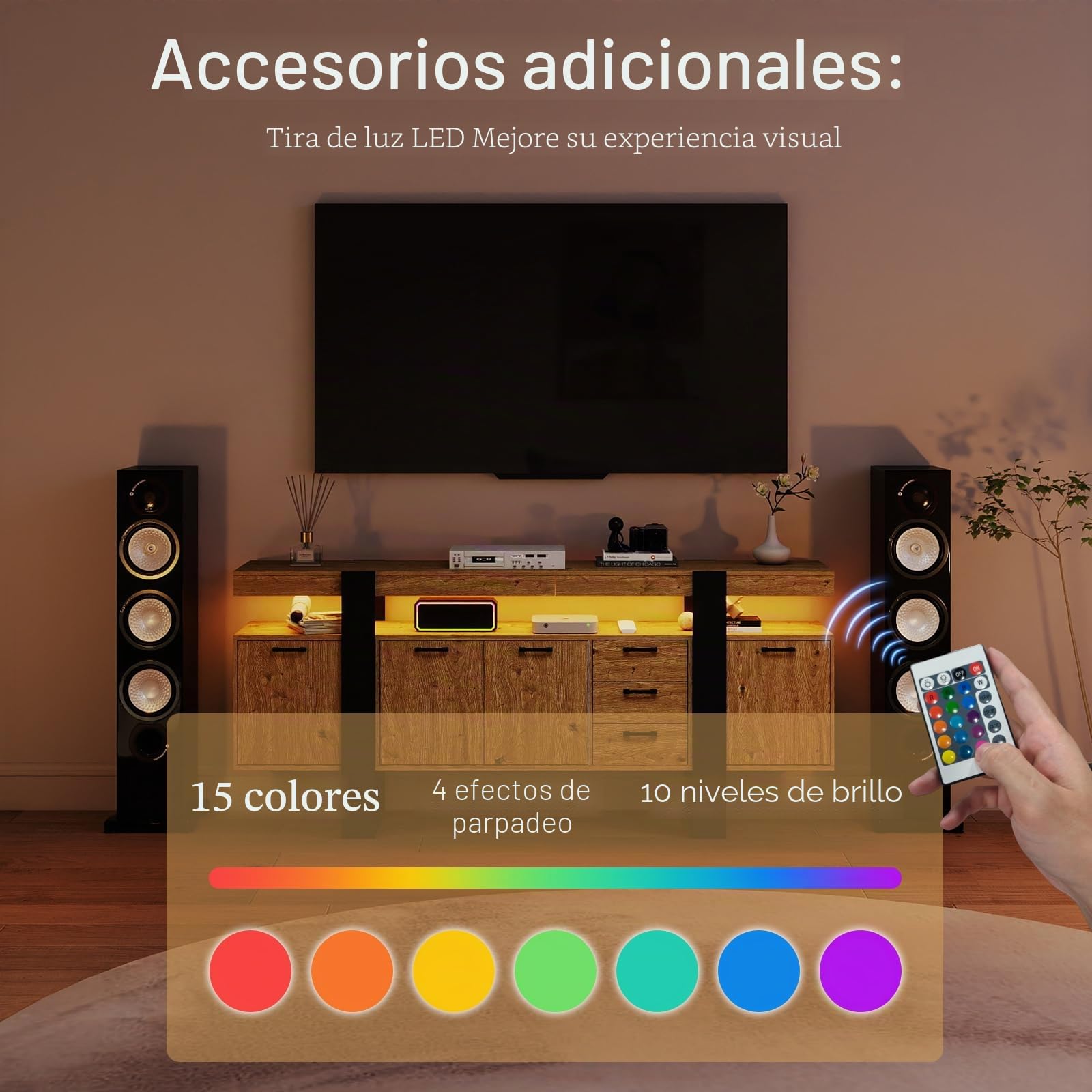 Mueble TV 180cm - Mueble TV Estilo Industrial, Muebles de Salon con 2 Cajones y 2 Puertas Armario, con Luces LED, Estructura Imitación Roble+Marco Negro, apto para Salón/Dormitorio 180x40x80cm