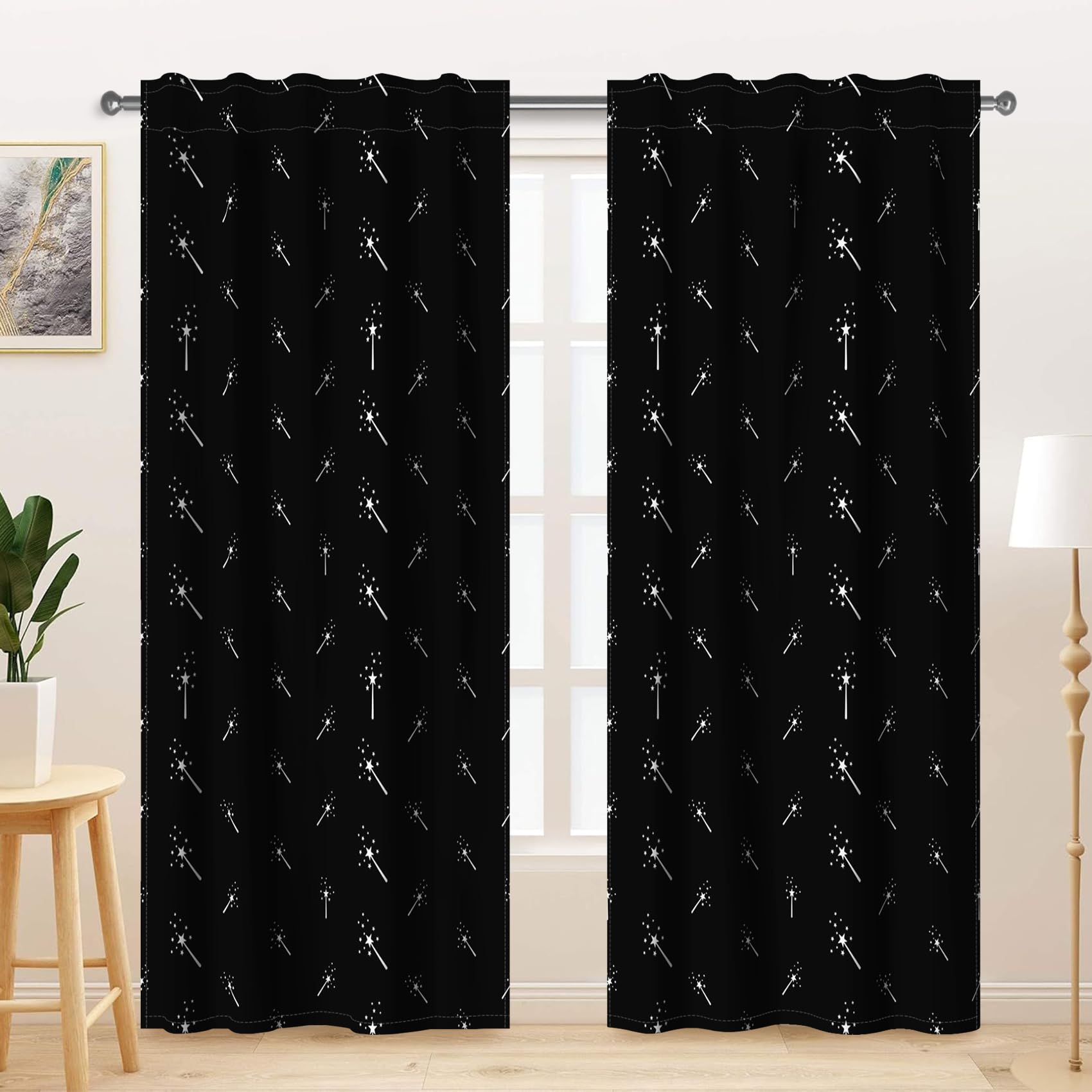 Kzzfqxb 2 Panels 132x214cm Black Curtains, Black Star Night Sky Window Drapes for Living Room Bedroom, Simple and Clean Printed Elegant Deep Sleep โ image 1