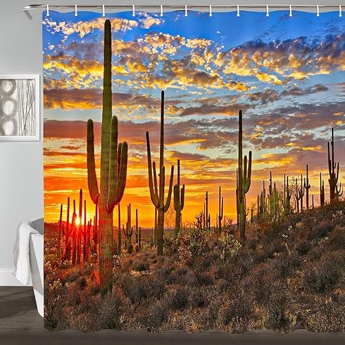 Miniatura 1 de JAWO Cortina de ducha de cactus, naturaleza occidental, naturaleza salvaje oeste, puesta de sol en el desierto de Sonora, cerca de Phoenix, cortina