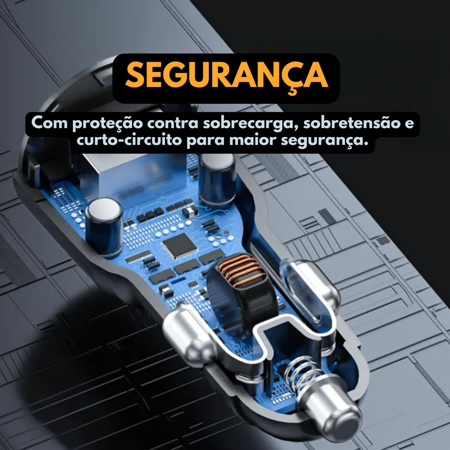 Carregador Veicular Turbo 60W Pro, Kit com Cabo USB-C. Duas portas USB 3.0 + USB-C, Led, Carregamento Rápido 9.1A Fast Charge Carro/Automotivo Compatível com IOS e Android – Premium (Cinza) Carregador Veicular Turbo 60W Pro, Kit com Cabo USB-C. Duas portas USB 3.0 + USB-C, Led, Carregamento Rápido 9.1A Fast Charge Carro/Automotivo Compatível com IOS e Android – Premium (Cinza)
