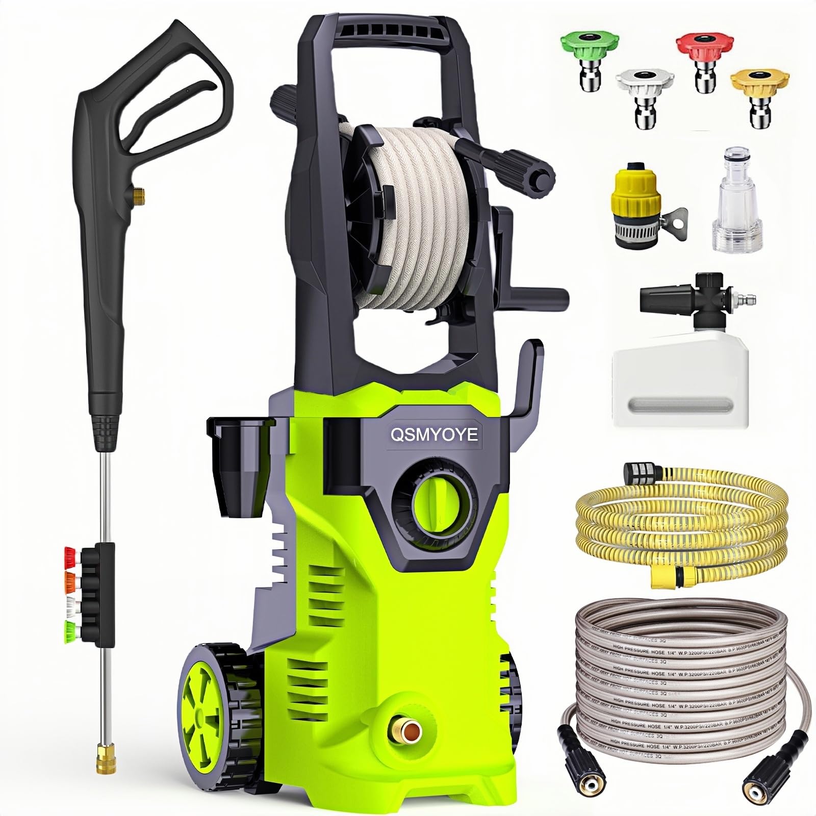Hidrolimpiadora de Alta Presion, 2200W 150Bar Presión de Trabajo, Caudal 540L/H con Boquilla Ajustable, Hidrolimpiadora Profesional para Coches, Vallas, Patios | Manguera de 10 m Incluida