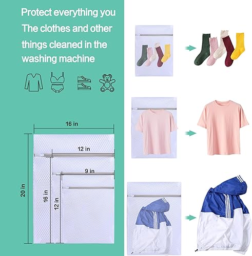 Miniatura 6 de Paquete de 3 bolsas de malla de panal para ropa delicada, lencería, sujetadores, calcetines y zapatos, bolsa de lavado duradera, transpirable y con