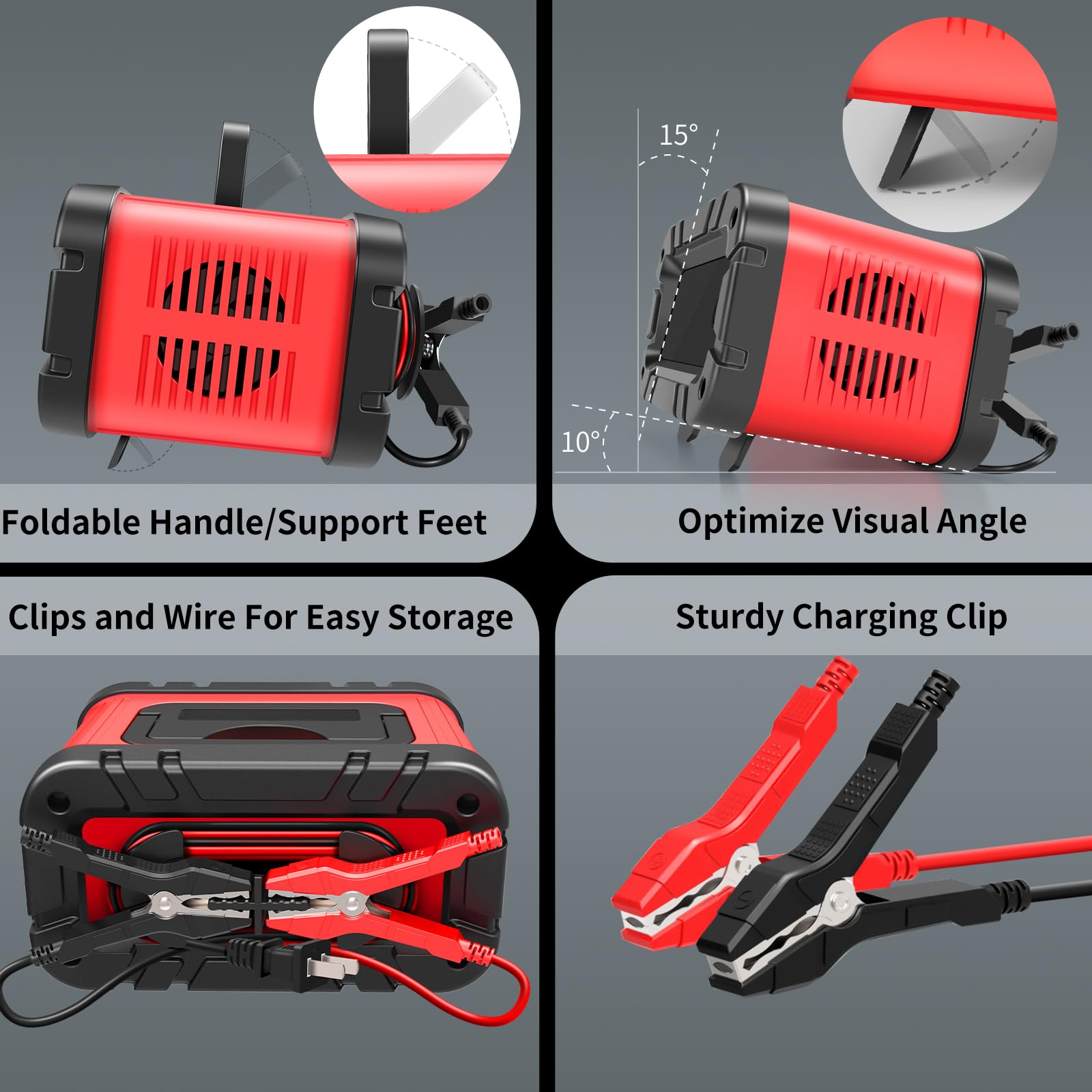 Cargador de batería de coche de 20 amperios, 12 V/24 V Lifepo4 de ácido de plomo mejorado cargador de batería inteligente para automóvil, mantenedor de batería para baterías AGM, motocicleta