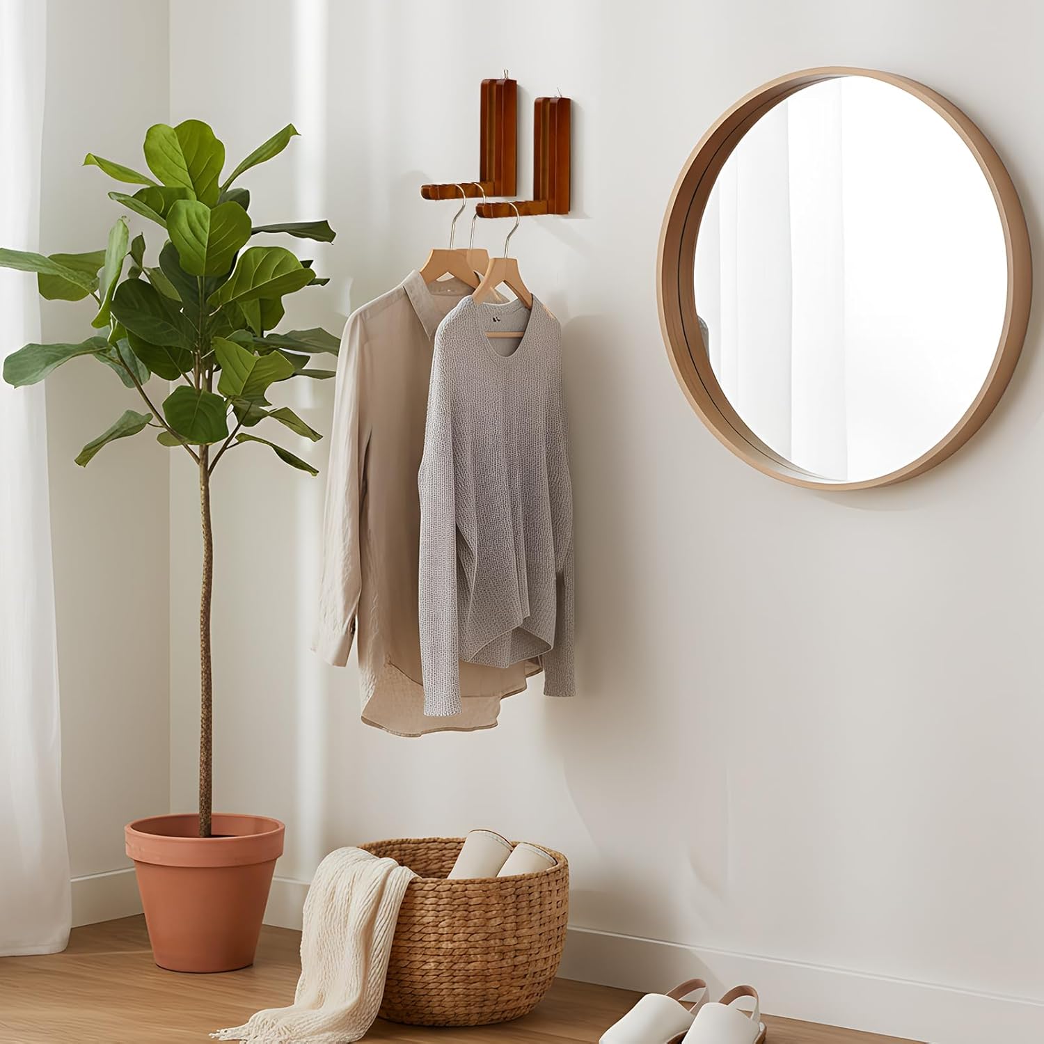 2 Pcs Wooden Coat Rack Wall Mounted Entryway Coat Hooks Heavy Duty Foldable Wall Hangers for Bathroom Bedroom Hanging Towels Clothes Bags
