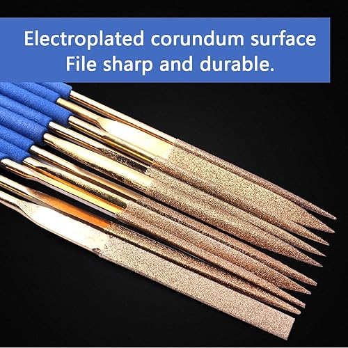 Miniatura 5 de ATOPLEE Juego de limas de agujas de diamante, 10 limas de diamante con revestimiento de titanio de 0.118 x 5.512 in para joyas de piedra de metal,