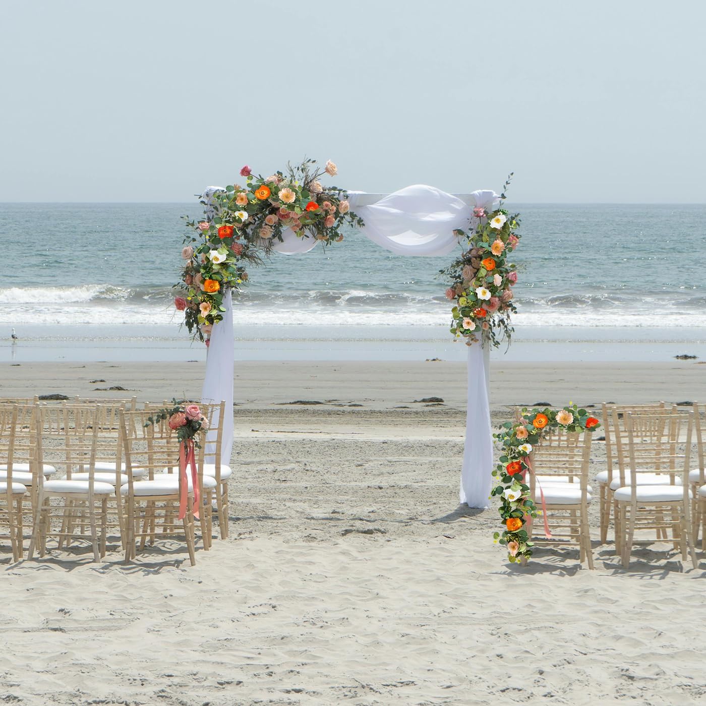 5.74 FT Artificial Poppies Flower Garland, Floral Garland Greenery Vines with Eucalyptus Hanging Flowers Vines for Home Wedding Mantle Table Outdoor Decor (Mixed Colors)