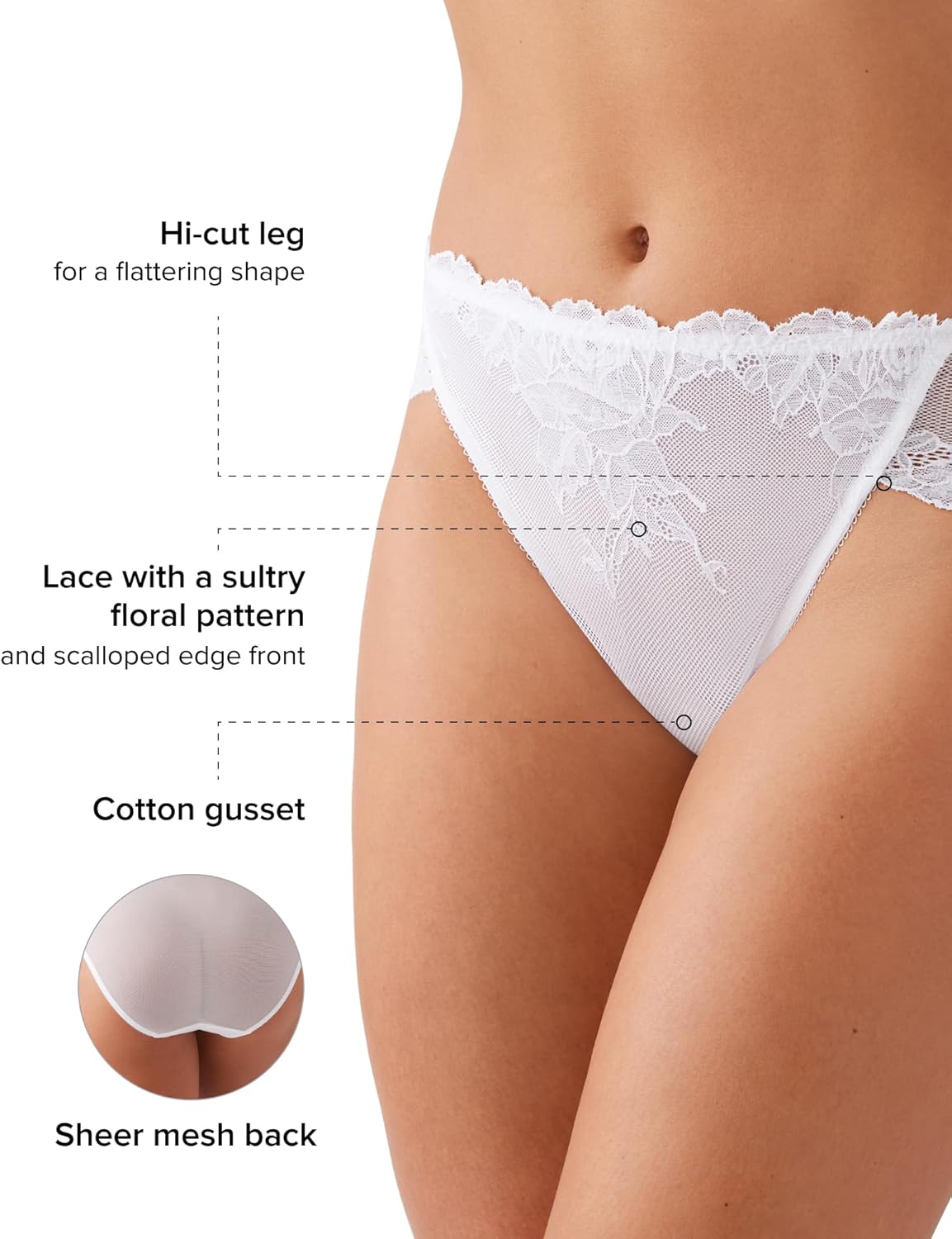 Wacoal womens Vivid Attraction Lace Mesh Back Full Coverage Hi-cut Brief Panty, 841384 - Image 4