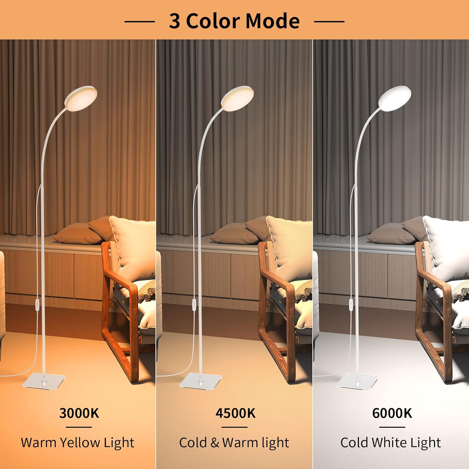 Mojimdo 168 LED Floor Lamp, 2-in-1 Convertible Floor/Desk Lamp, 360° Adjustable Gooseneck, [3 Color Temperatures & 10 Brightness Levels], 10W USB Powered for Living Room, Bedroom, Office and Reading