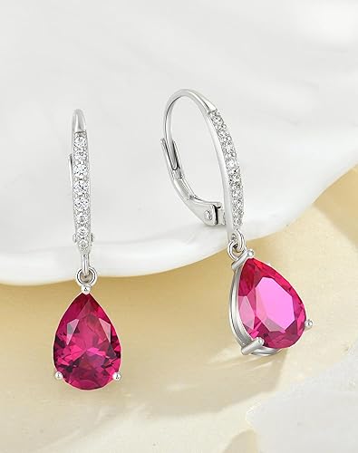 Miniatura 2 de 925 Dangle Earrings for Girls - Guesma 10x7mm Sterling Silver Leverback Earrings Teardrop Created Birthstone - Women Wedding Earrings Jewelry