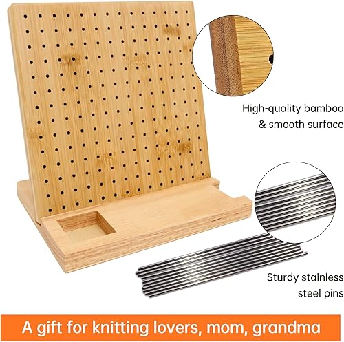 Miniatura 3 de Tabla de bloqueo de 9.25 x 9.25 pulgadas para ganchillo con 15 varillas de acero inoxidable, tabla de bloqueo de ganchillo, cuadrado de bambú con