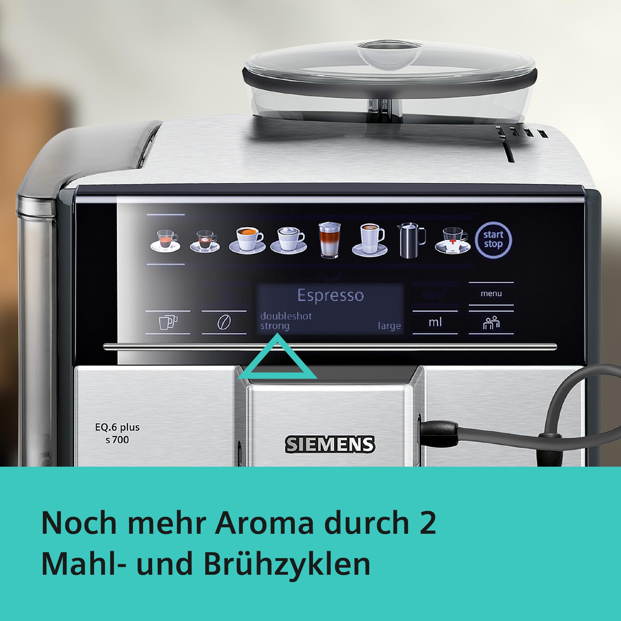Siemens EQ6 plus s700 Kaffeevollautomat, Milchsystem, 12 Getränke, Keramikmahlwerk, Touchdisplay, Edelstahl