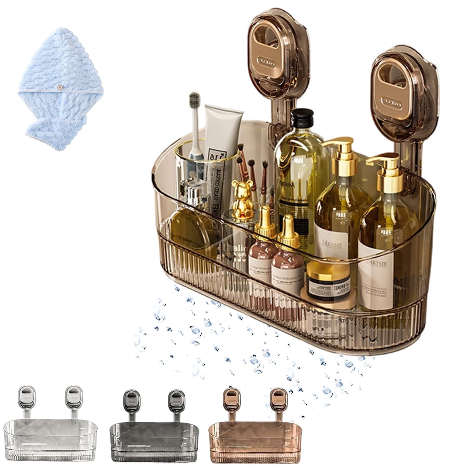 No-Drill Bathroom Suction Storage Box Large Capacity Strong Load-Bearing Corrugated Suction Cup Shower Caddy Hanging Shower Shelf with