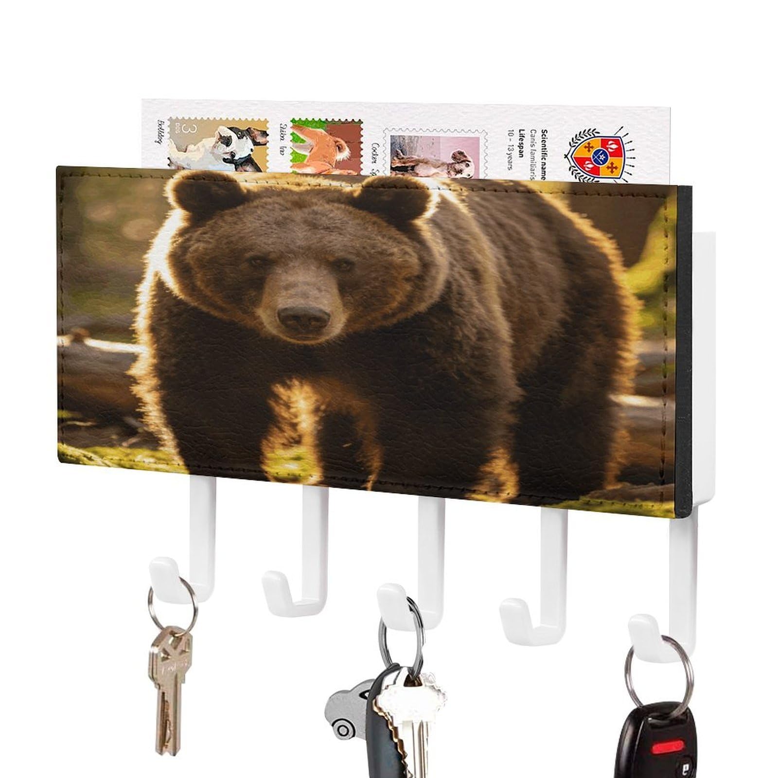 Llavero de pared para el pasillo con bandeja decorativa de oso