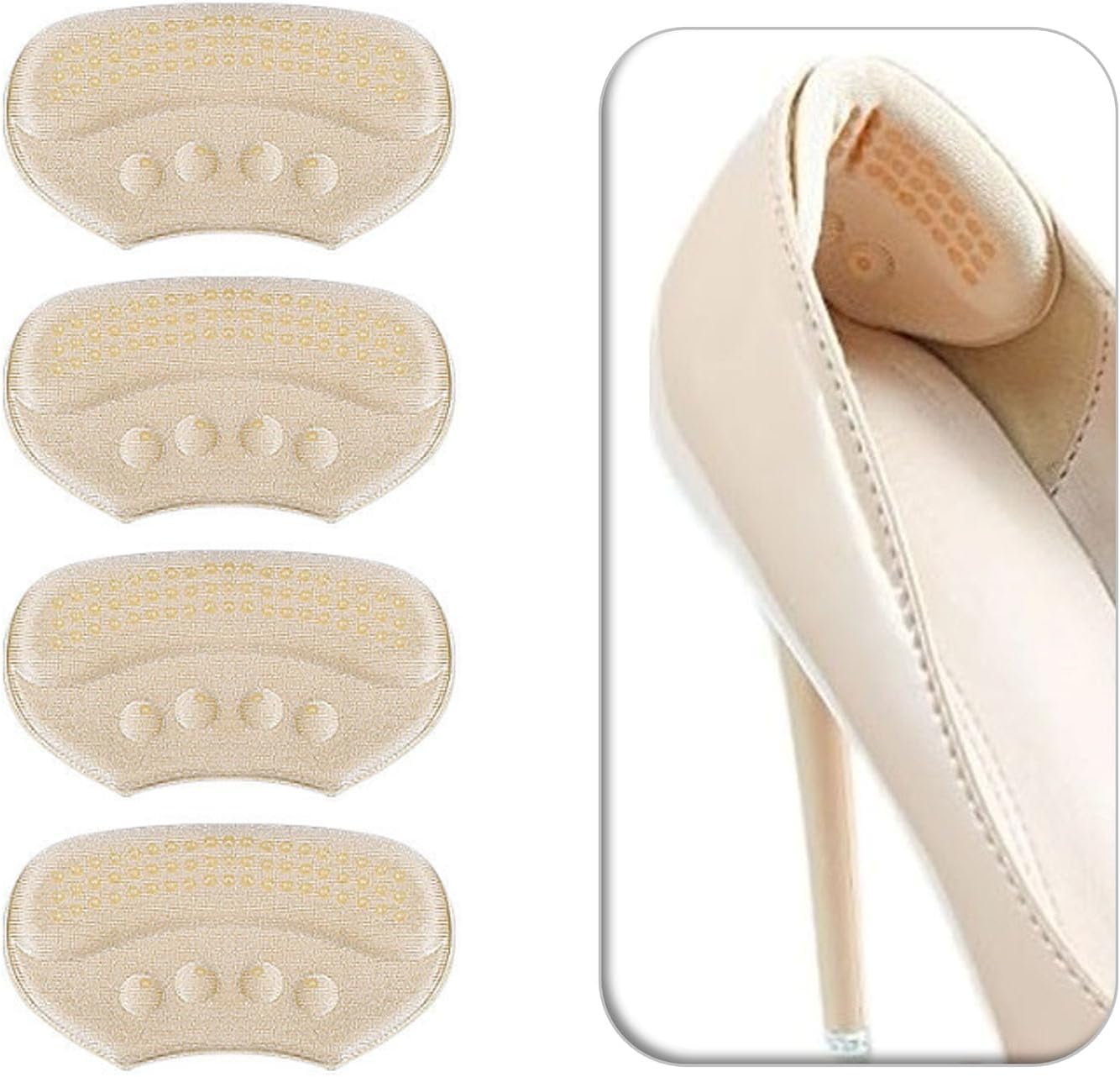 4 PCs Anti-Slip Heel Grips, Thick Liners & Fillers for Half-Size Too Big or Loose Shoes, Heel Cushion Inserts, Heel Pads to Prevent Heel Slipping Out, Rubbing and Blisters (Beige,6mm)
