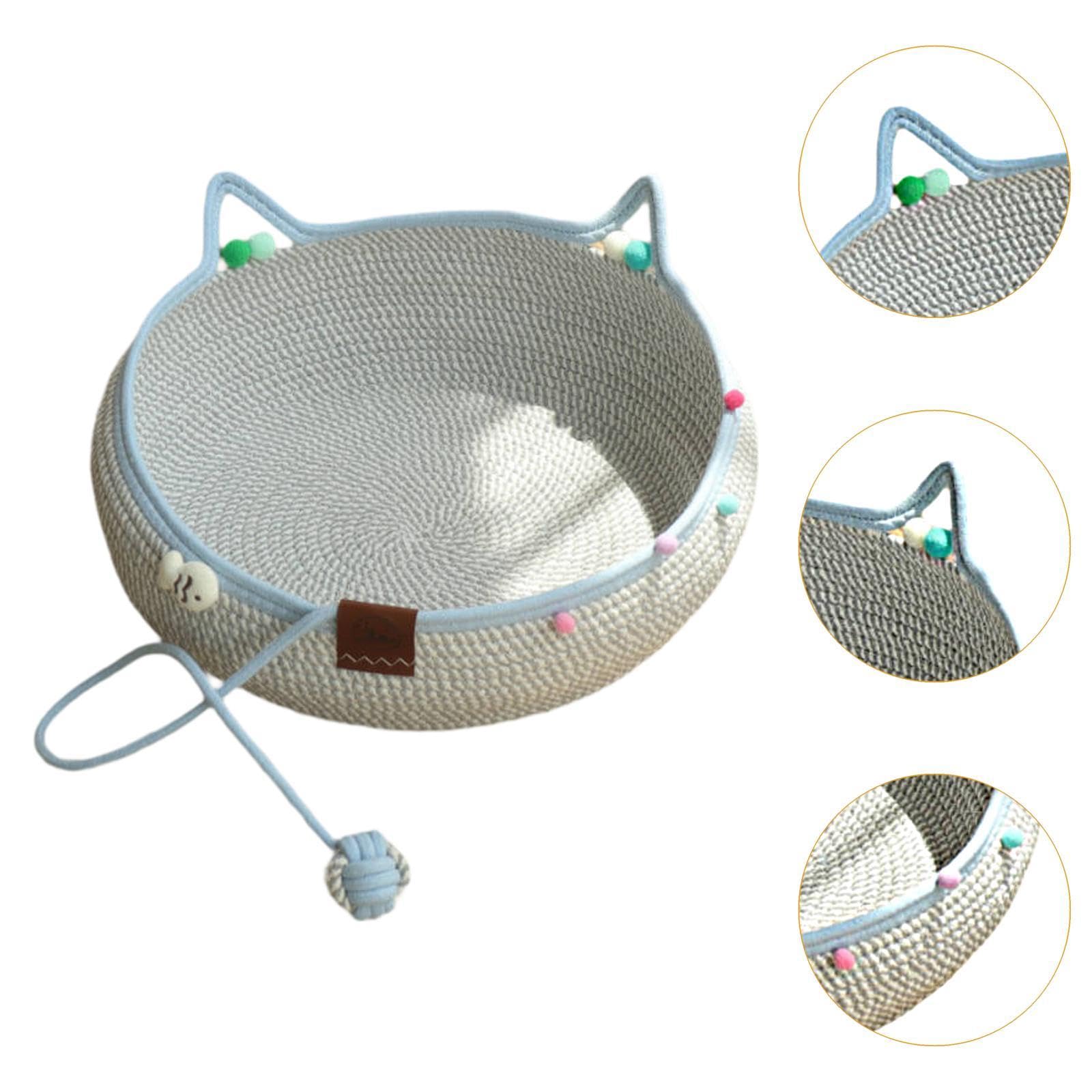 Gralara Panier en Osier pour Chat, Griffoir Intégré, Nid Douillet Respirant en Forme de Tête de Chat, avec Balle Suspendue, Protection pour Meubles, Accessoires pour Animaux, S