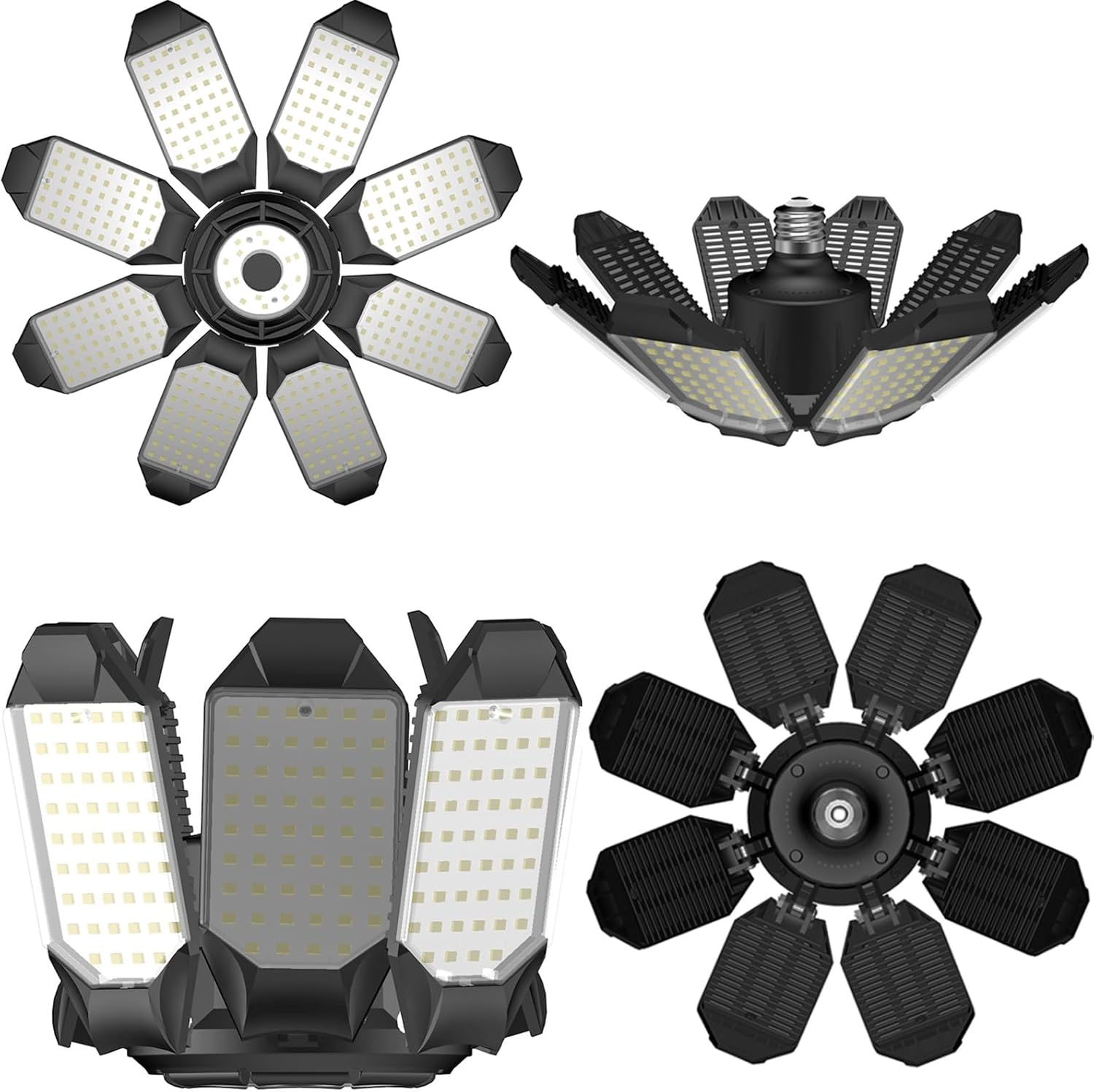 Garage Light - 4 Pack, with 8+1 Deformable Panels, LED Light Bulbs 300 Watt Equivalent, Bright Lighting, LED Shop Lights for Garage Base Basement Workshop Warehouse Attic for E26/E27 (4)