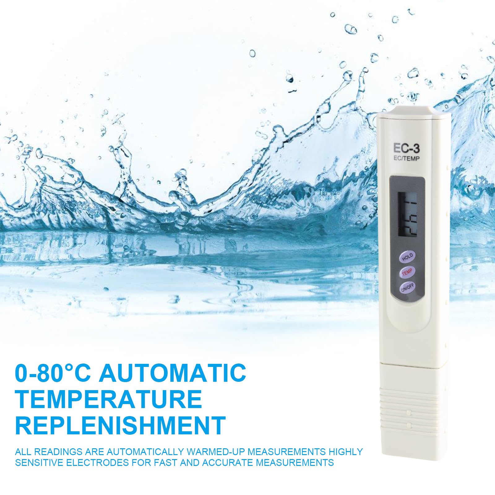 Misuratore di conducibilità elettrica, misuratore digitale 1-9990µS portatile tester di conducibilità elettrica e misuratore di temperatura portatile penna di prova