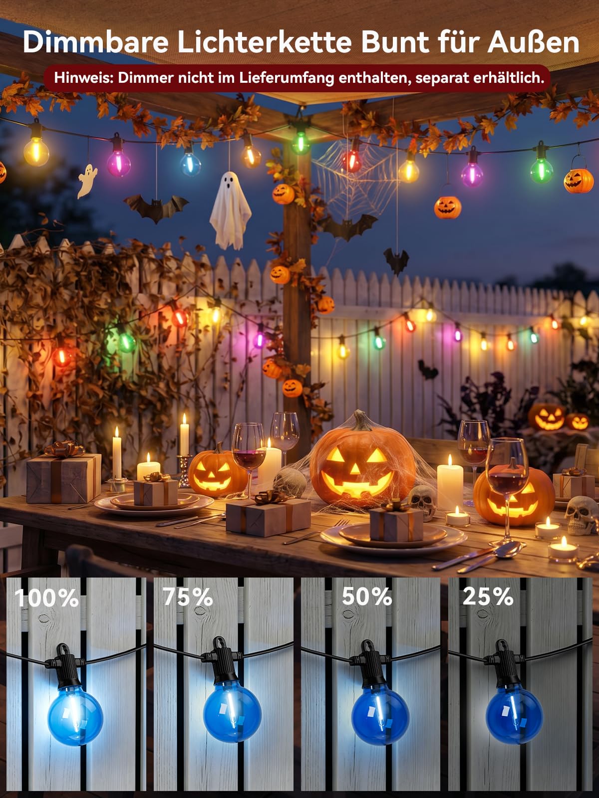 Kawaya 30M Bunte LED Lichterkette Außen Strombetrieben - IP65 Wetterfest | Bruchsicher verbindbar dimmbar - Lichterkette Party für Garten Balkon Terrasse Weihnachten Halloween Festdekoration